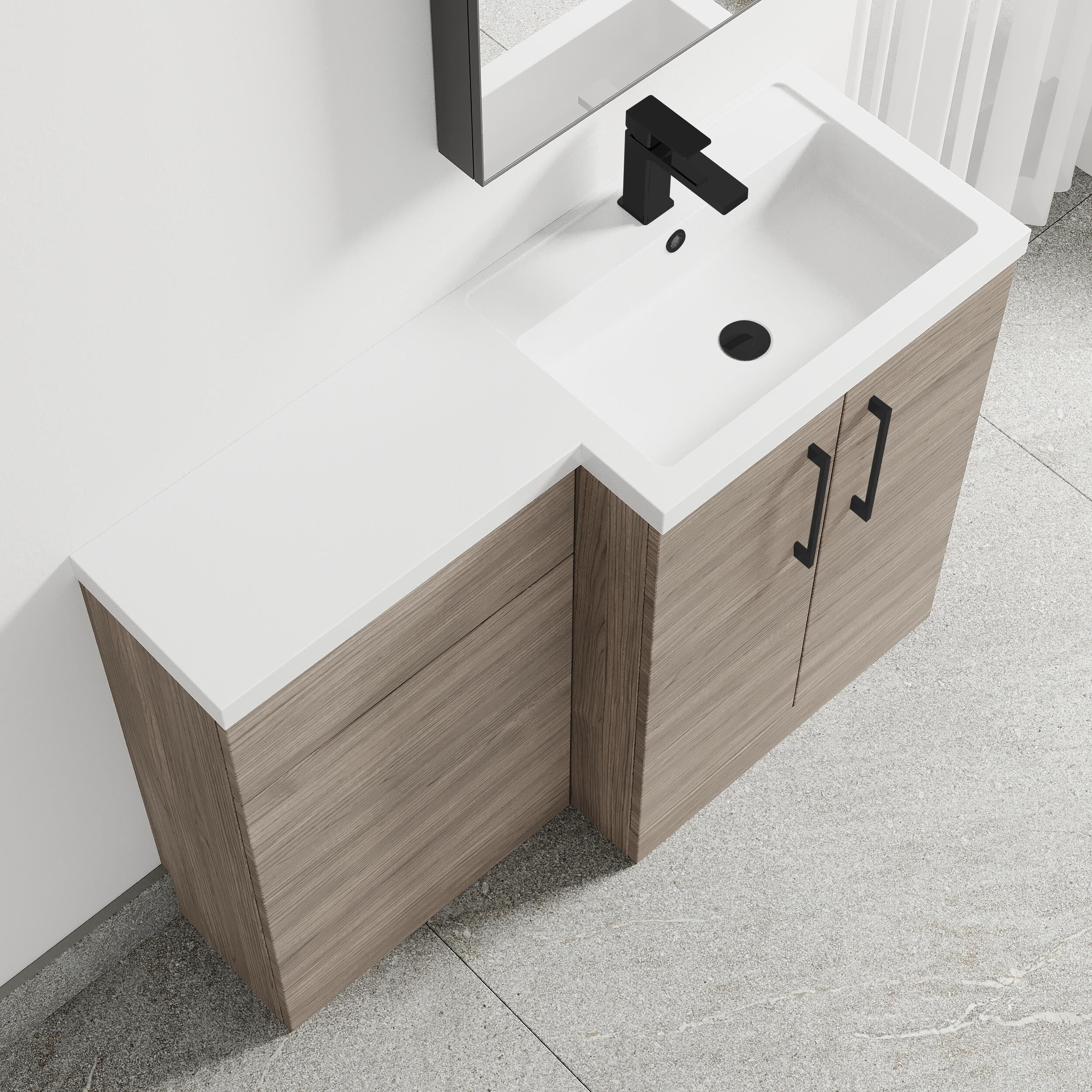 Bramshall Combination Vanity Unit with Basin & WC, Right Hand, 1100mm x 390mm - Choice of Colour and Handle Finish - Image 102