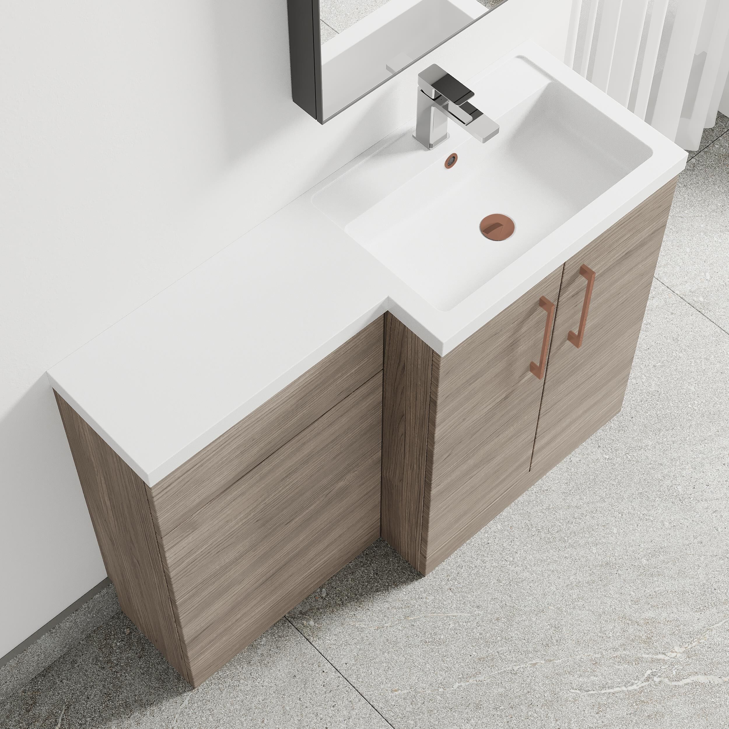 Bramshall Combination Vanity Unit with Basin & WC, Right Hand, 1100mm x 390mm - Choice of Colour and Handle Finish - Image 103