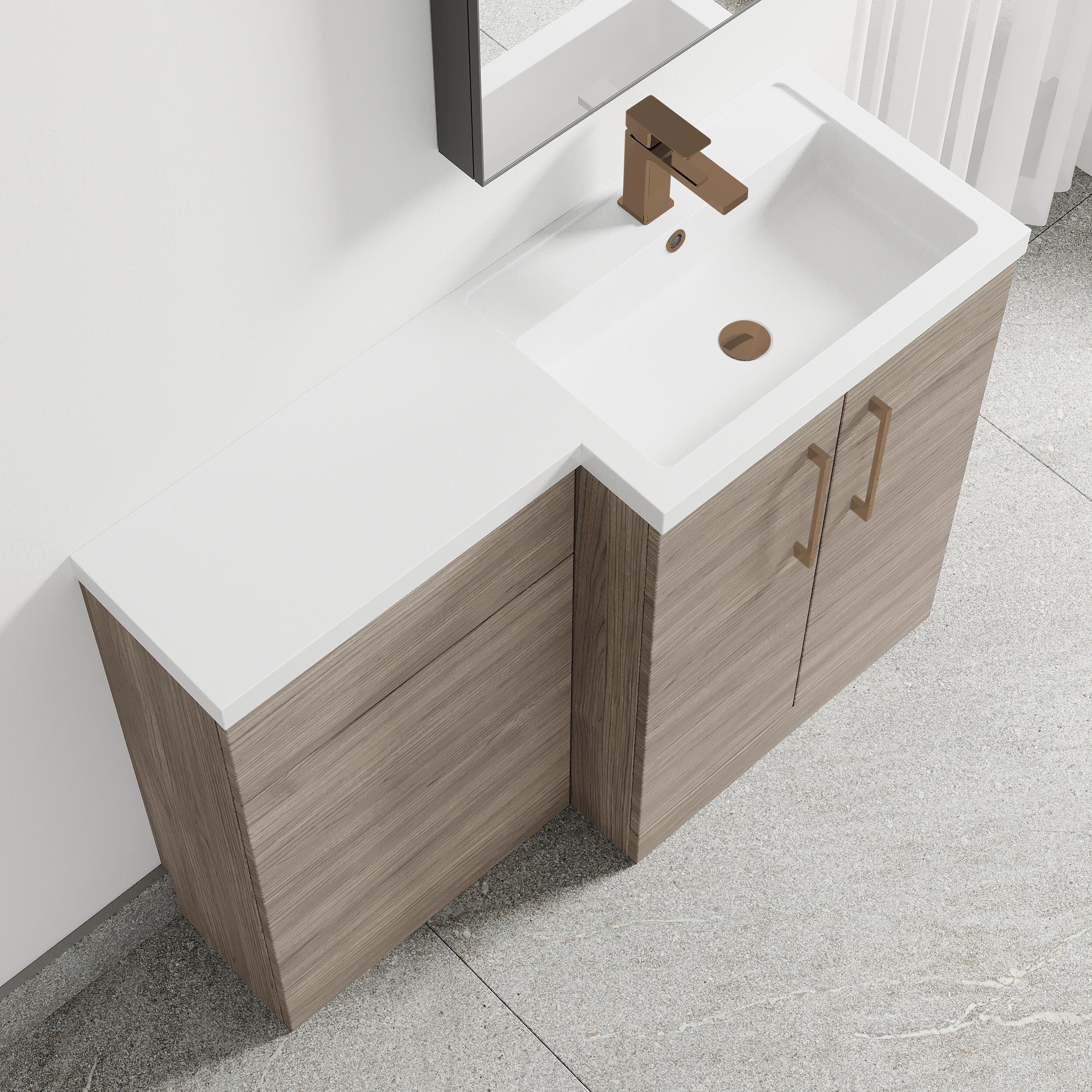 Bramshall Combination Vanity Unit with Basin & WC, Right Hand, 1100mm x 390mm - Choice of Colour and Handle Finish - Image 104
