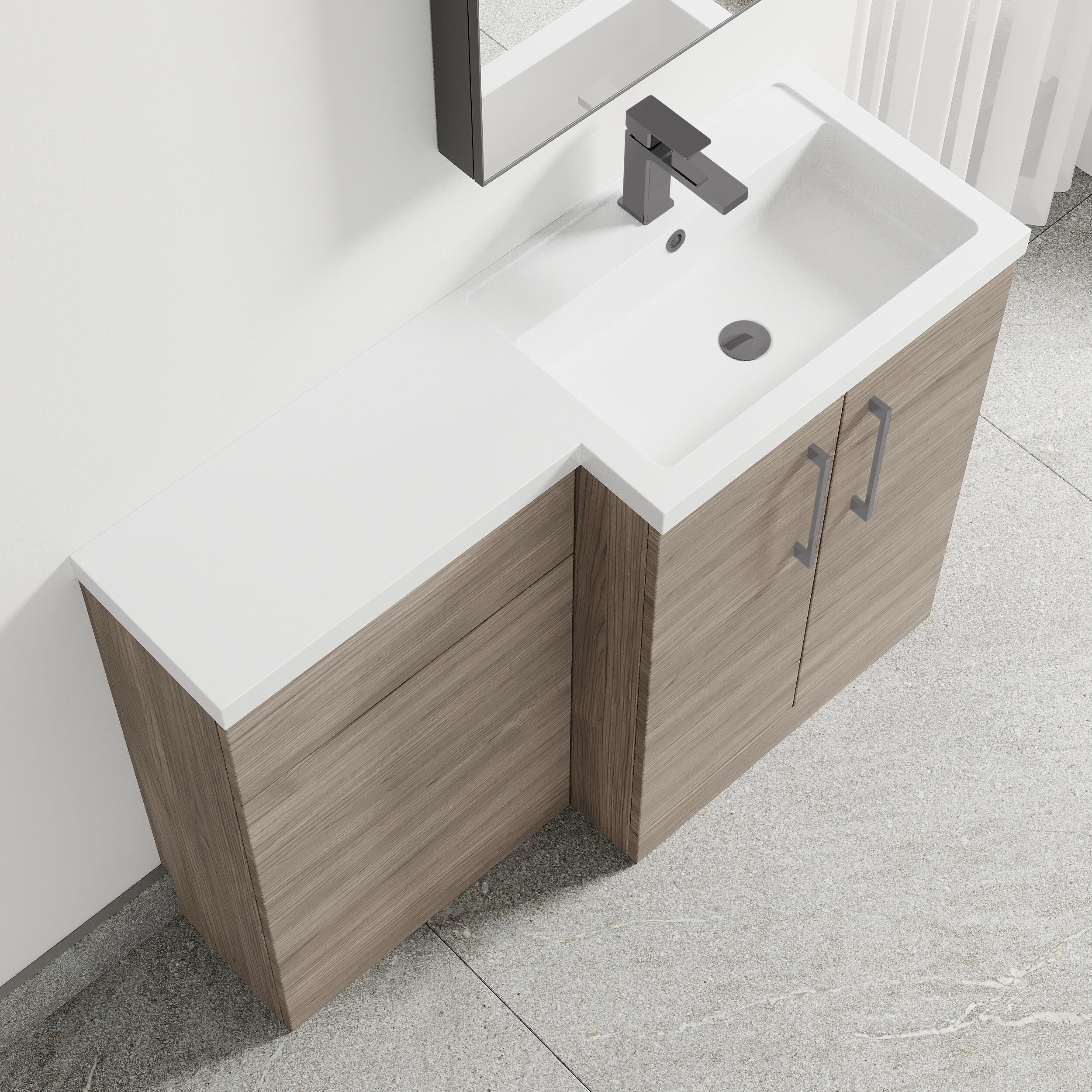 Bramshall Combination Vanity Unit with Basin & WC, Right Hand, 1100mm x 390mm - Choice of Colour and Handle Finish - Image 105