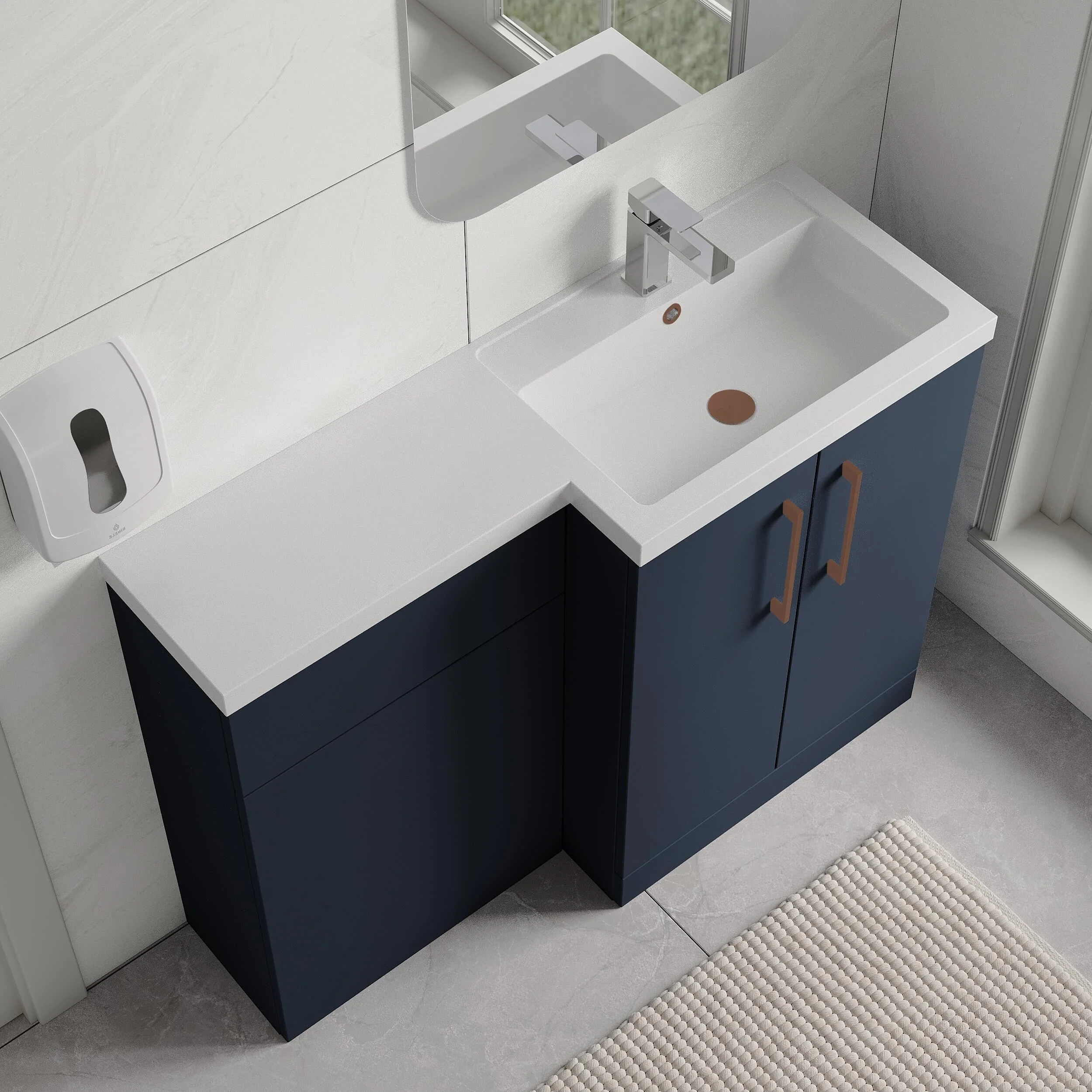 Bramshall Combination Vanity Unit with Basin & WC, Right Hand, 1100mm x 390mm - Choice of Colour and Handle Finish - Image 109