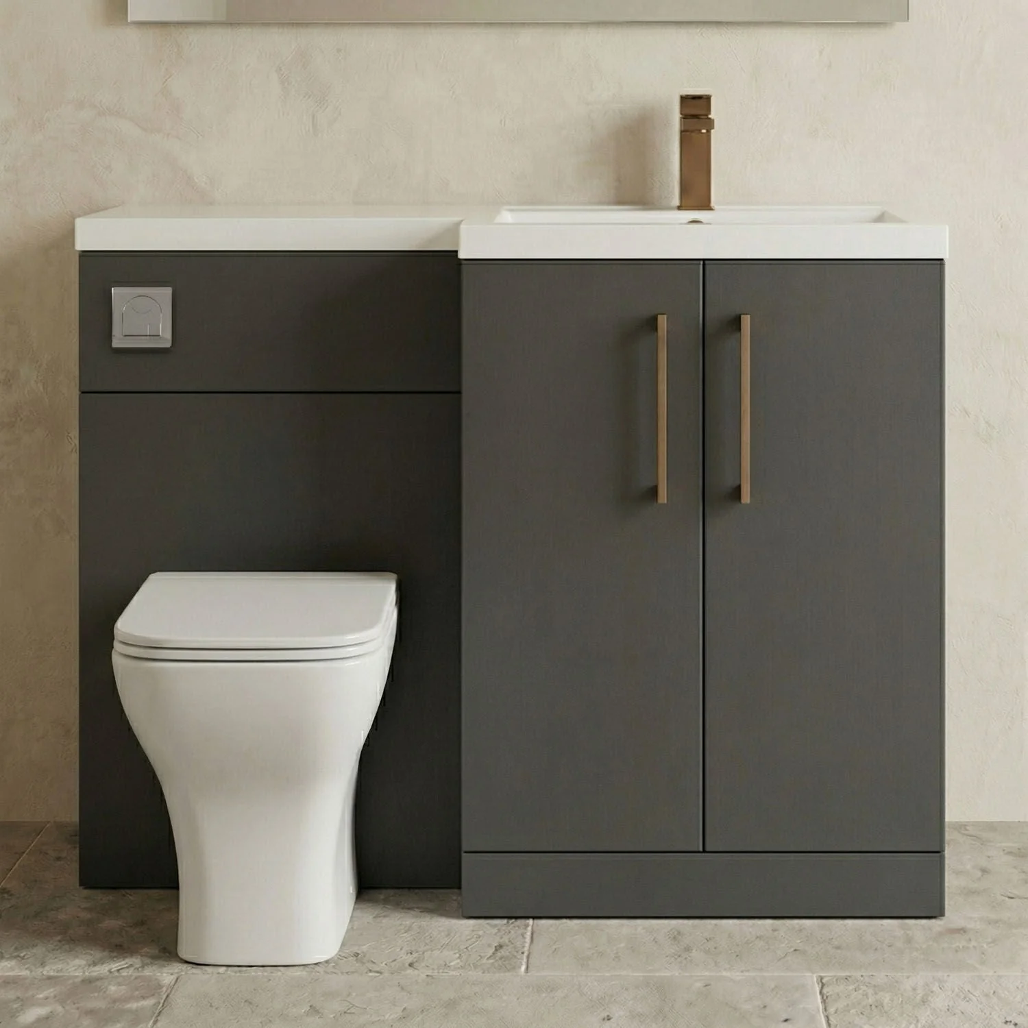 Bramshall Combination Vanity Unit with Basin & WC, Right Hand, 1100mm x 390mm - Choice of Colour and Handle Finish - Image 11