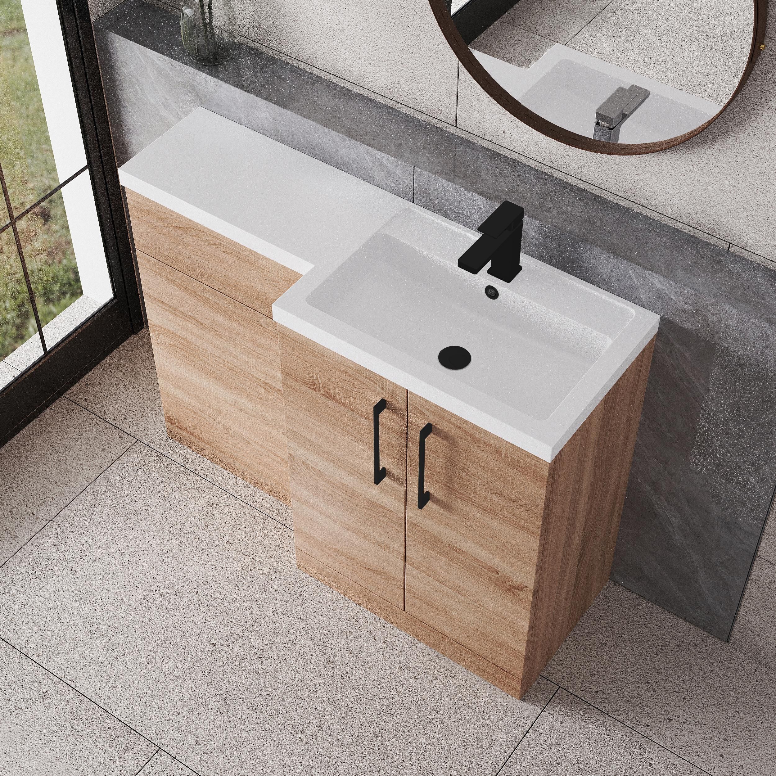 Bramshall Combination Vanity Unit with Basin & WC, Right Hand, 1100mm x 390mm - Choice of Colour and Handle Finish - Image 114