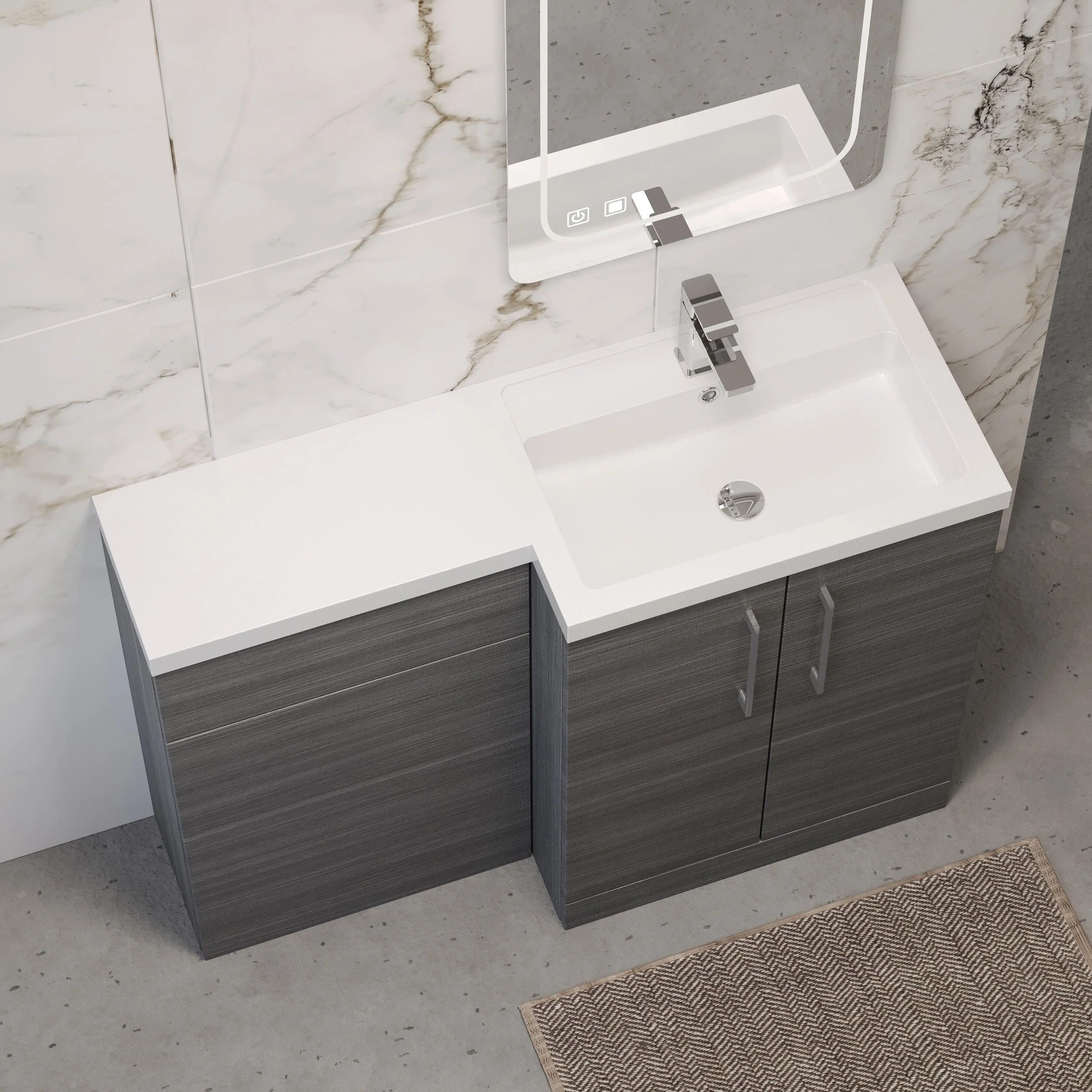 Bramshall Combination Vanity Unit with Basin & WC, Right Hand, 1100mm x 390mm - Choice of Colour and Handle Finish - Image 118