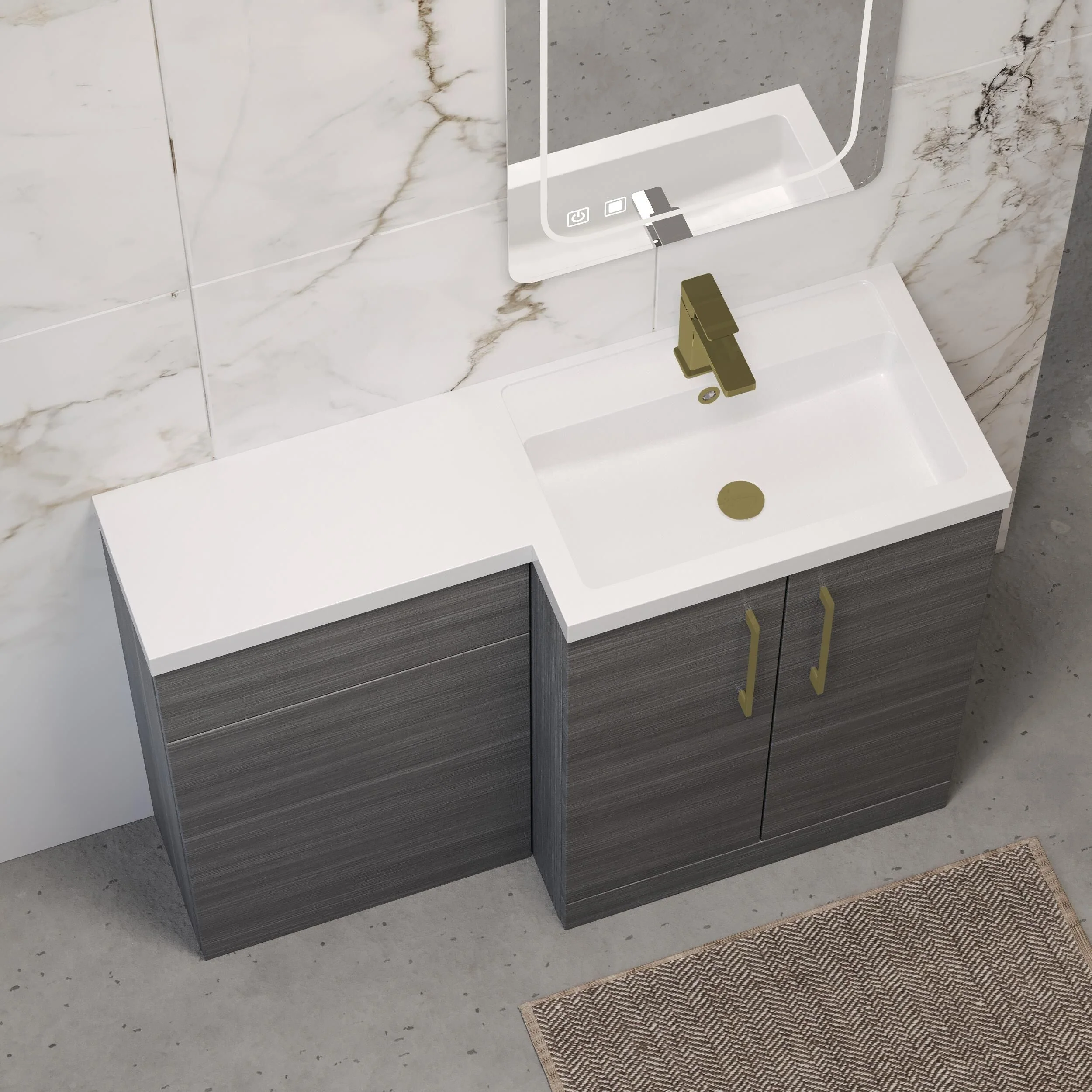 Bramshall Combination Vanity Unit with Basin & WC, Right Hand, 1100mm x 390mm - Choice of Colour and Handle Finish - Image 119