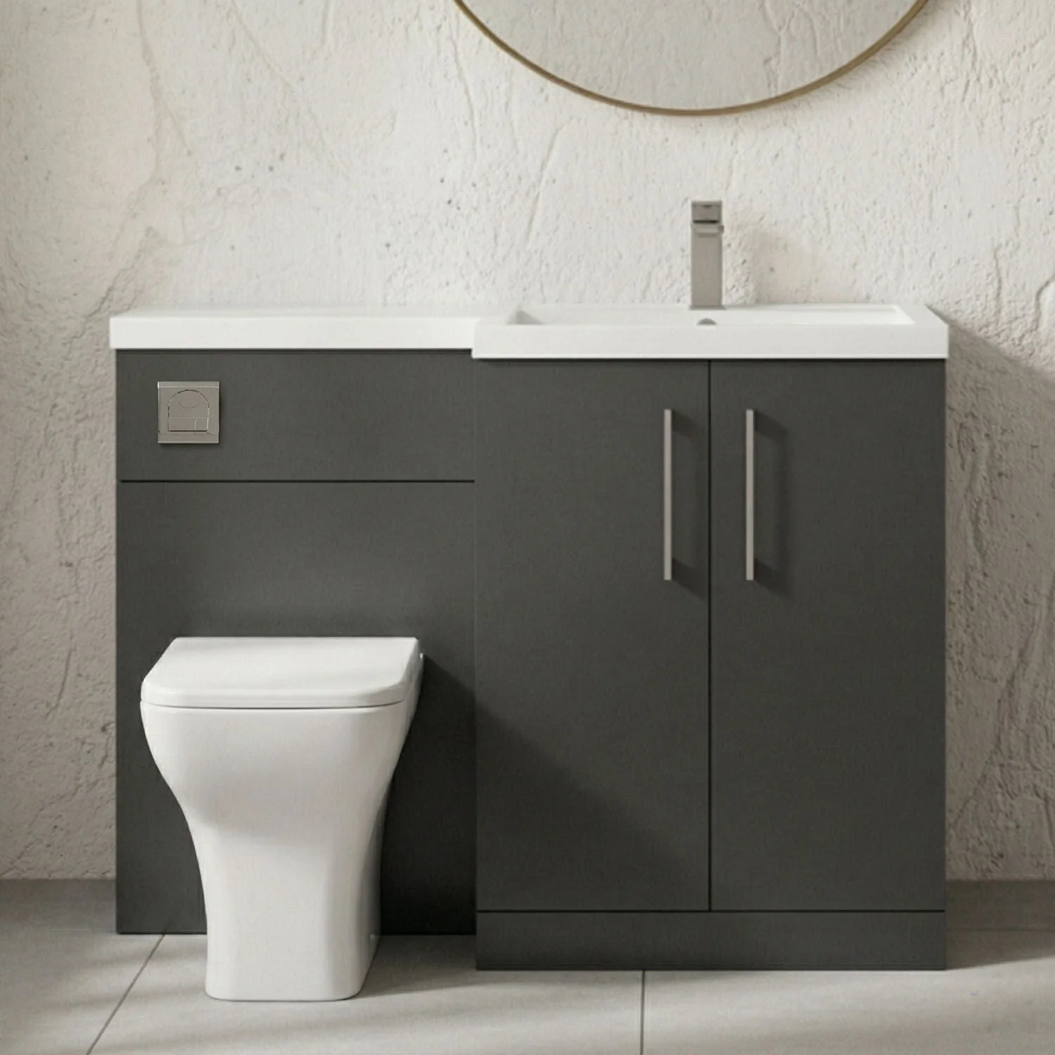 Bramshall Combination Vanity Unit with Basin & WC, Right Hand, 1100mm x 390mm - Choice of Colour and Handle Finish - Image 12