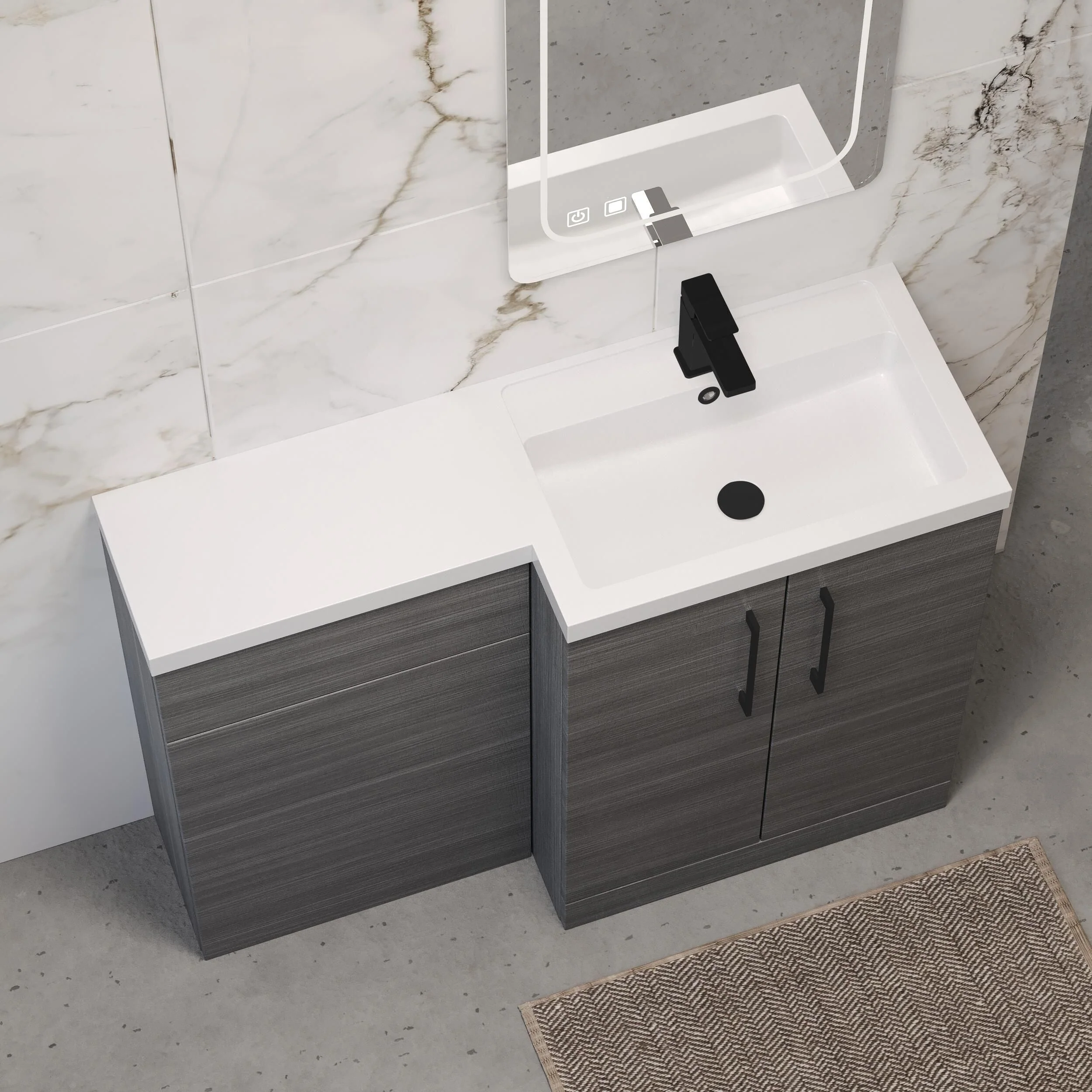 Bramshall Combination Vanity Unit with Basin & WC, Right Hand, 1100mm x 390mm - Choice of Colour and Handle Finish - Image 120