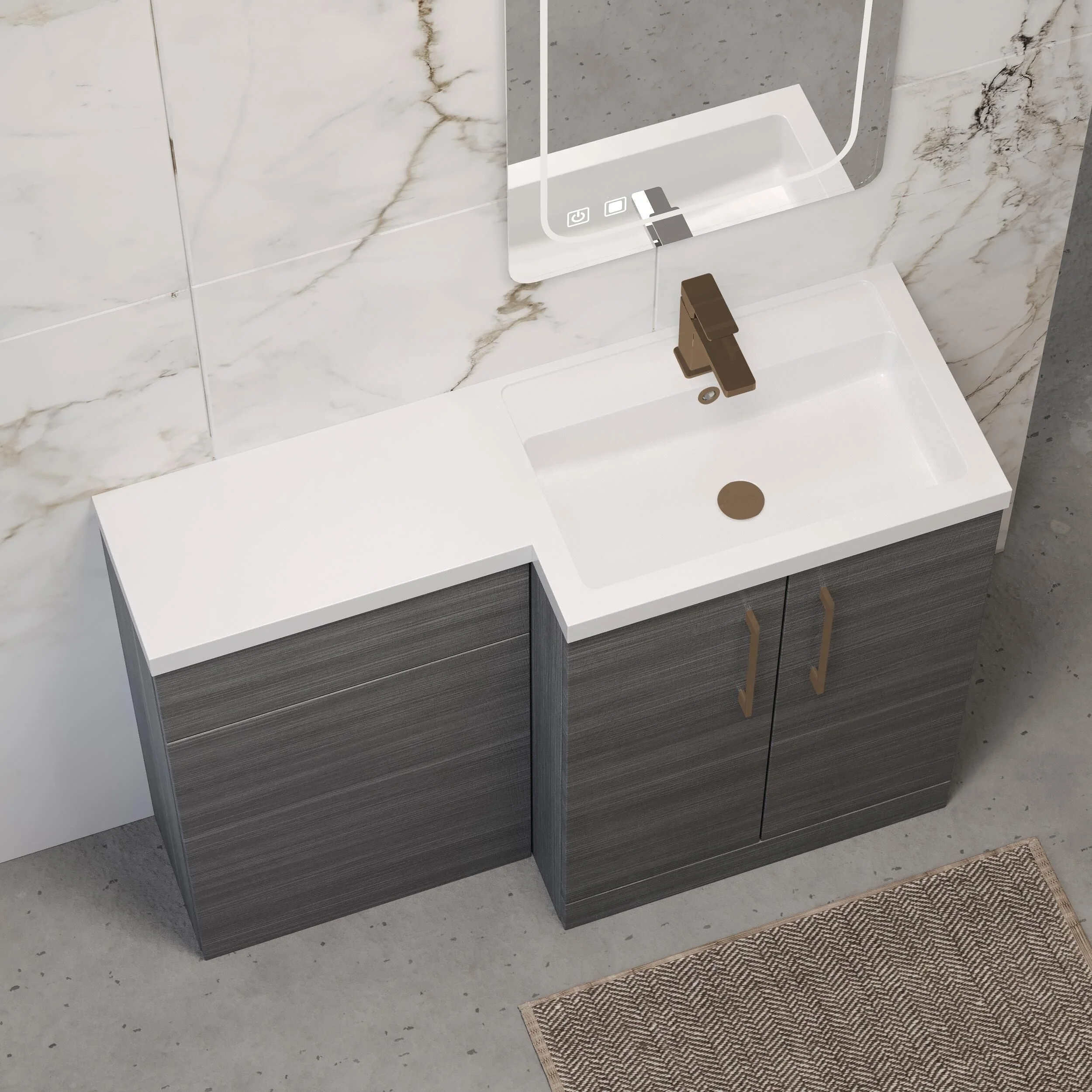 Bramshall Combination Vanity Unit with Basin & WC, Right Hand, 1100mm x 390mm - Choice of Colour and Handle Finish - Image 122
