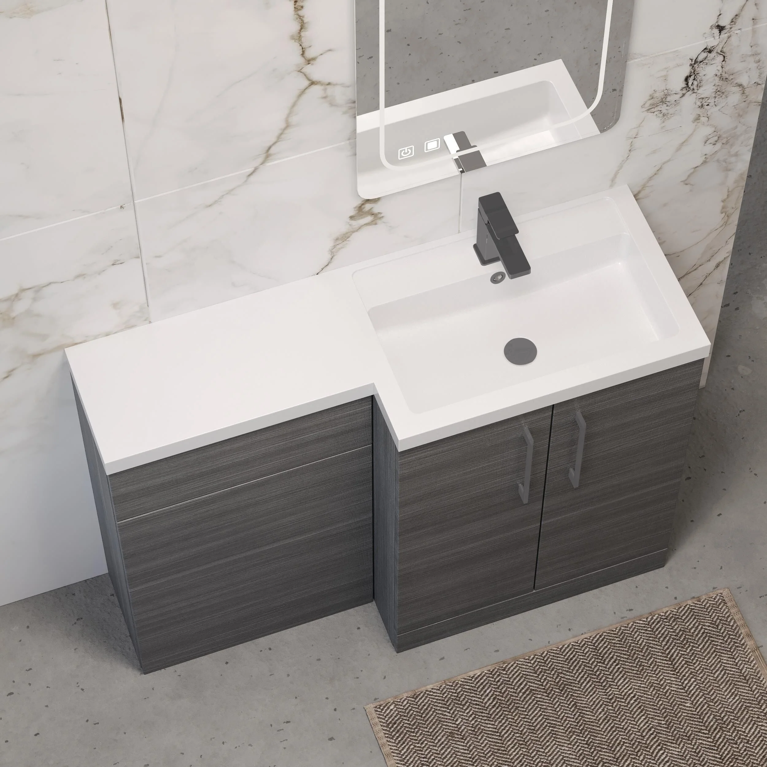 Bramshall Combination Vanity Unit with Basin & WC, Right Hand, 1100mm x 390mm - Choice of Colour and Handle Finish - Image 123