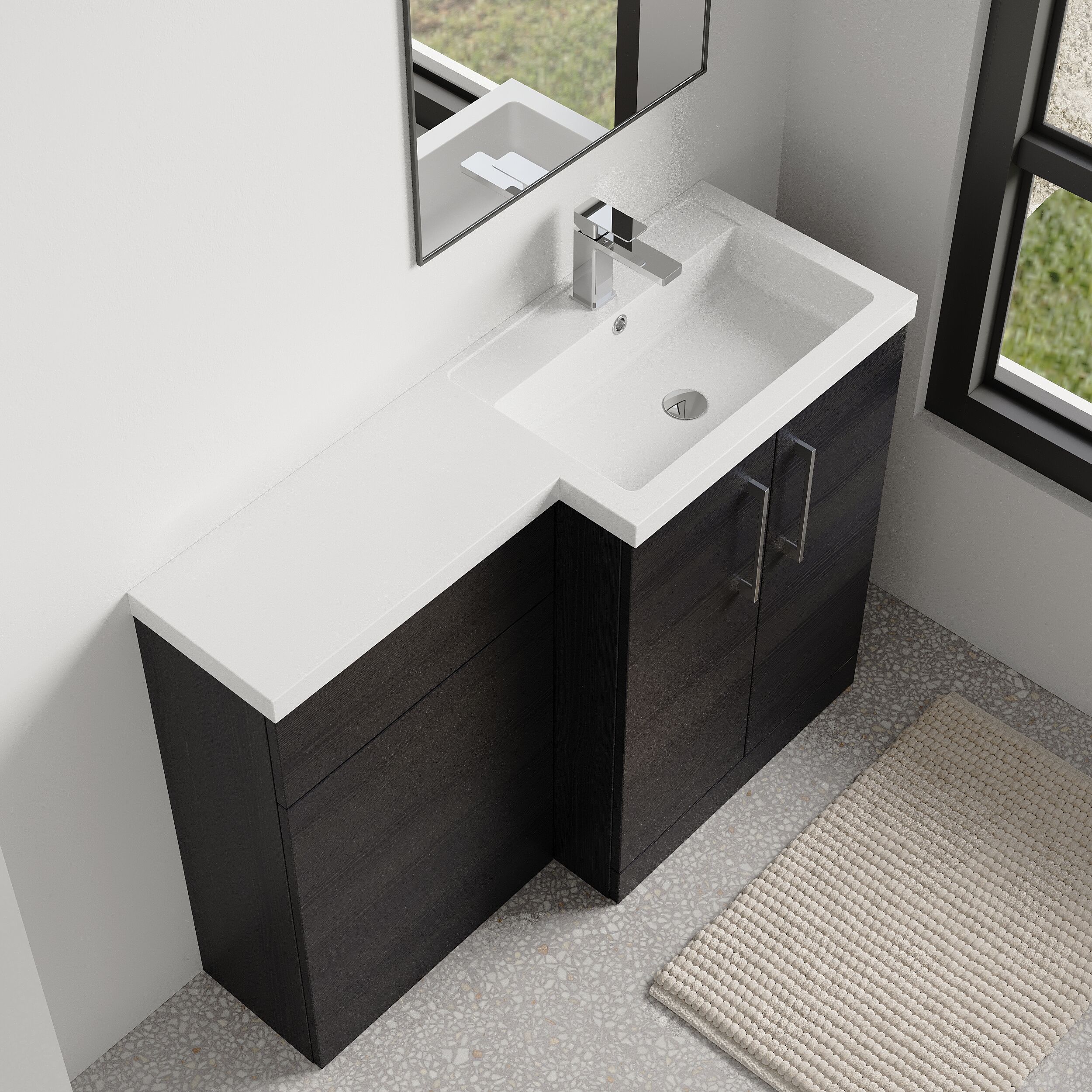 Bramshall Combination Vanity Unit with Basin & WC, Right Hand, 1100mm x 390mm - Choice of Colour and Handle Finish - Image 124