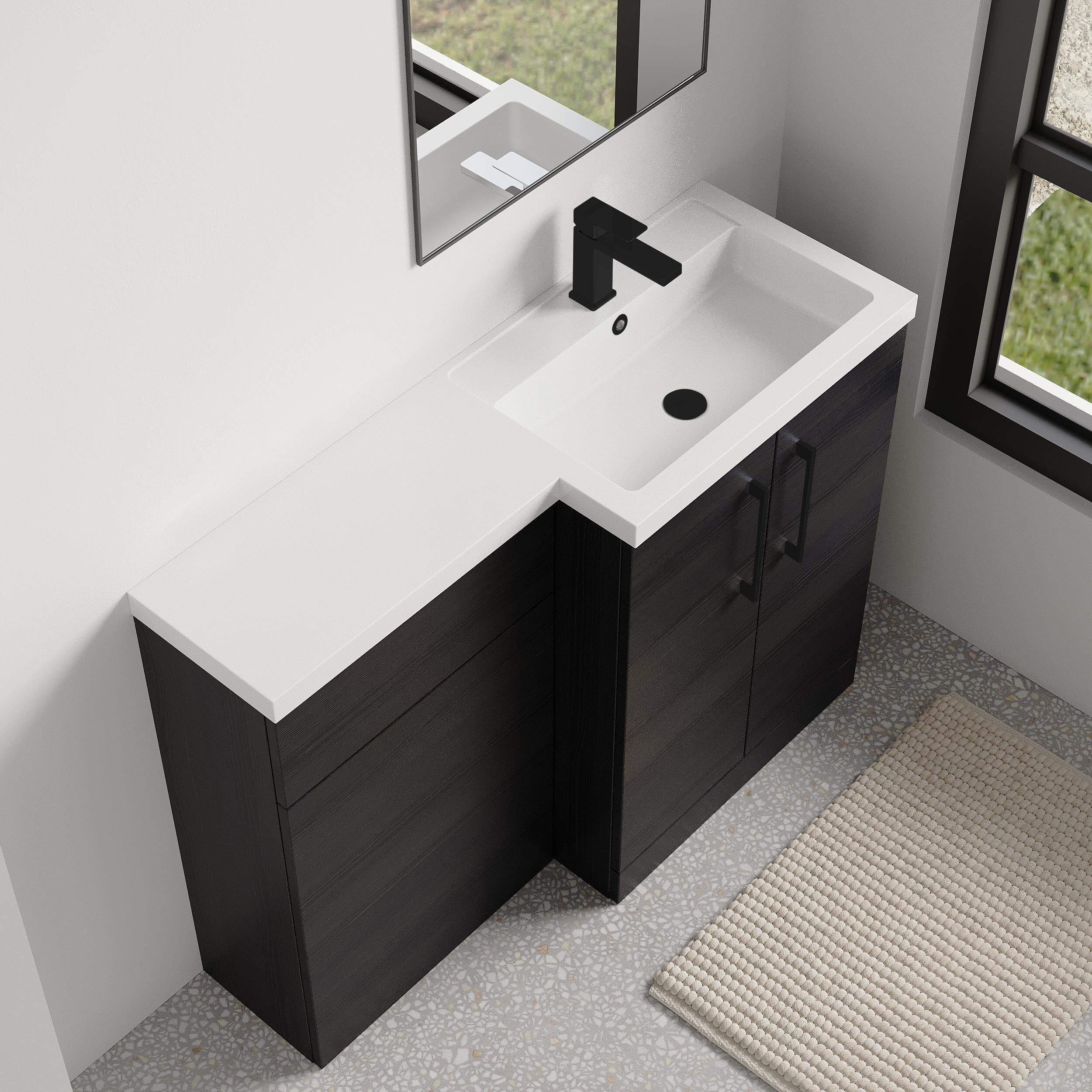 Bramshall Combination Vanity Unit with Basin & WC, Right Hand, 1100mm x 390mm - Choice of Colour and Handle Finish - Image 126
