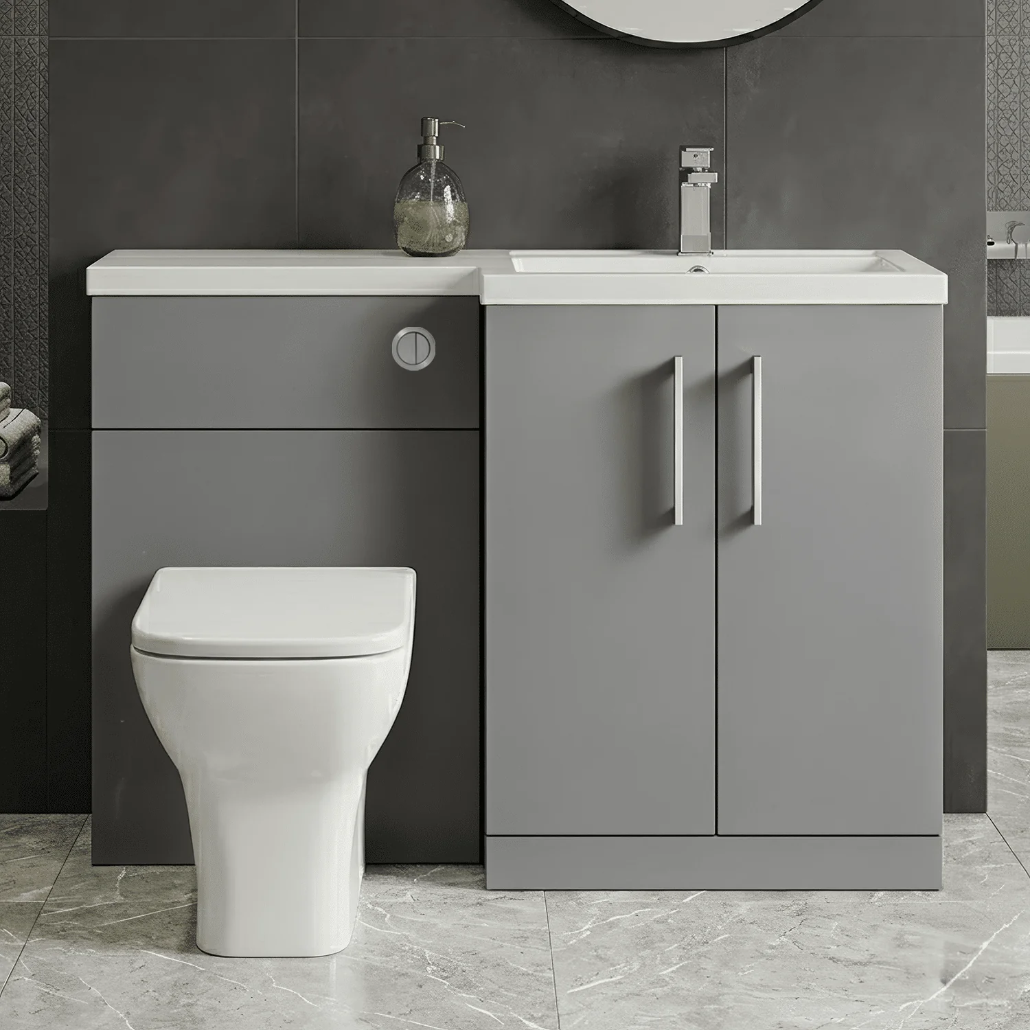 Bramshall Combination Vanity Unit with Basin & WC, Right Hand, 1100mm x 390mm - Choice of Colour and Handle Finish - Image 13