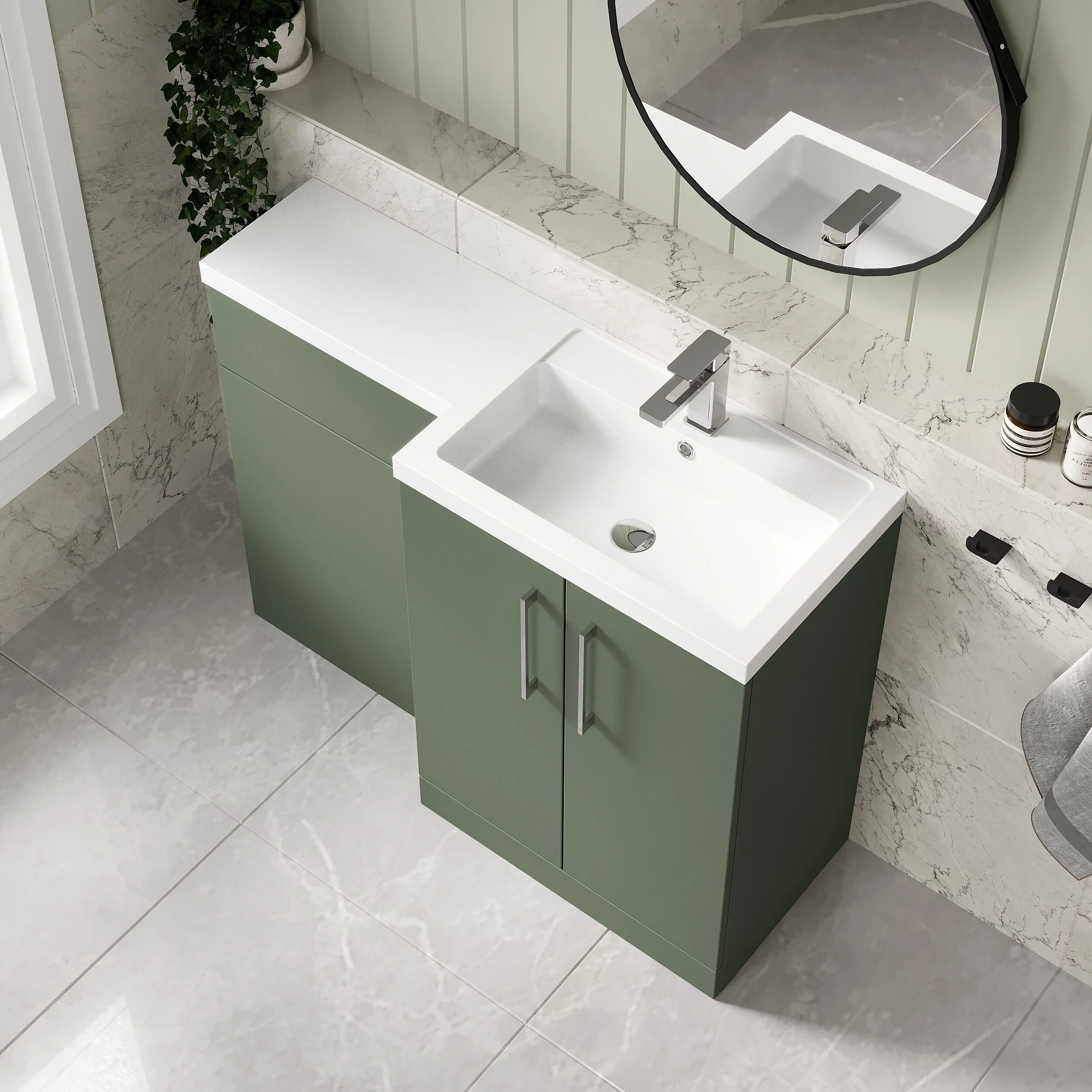 Bramshall Combination Vanity Unit with Basin & WC, Right Hand, 1100mm x 390mm - Choice of Colour and Handle Finish - Image 130