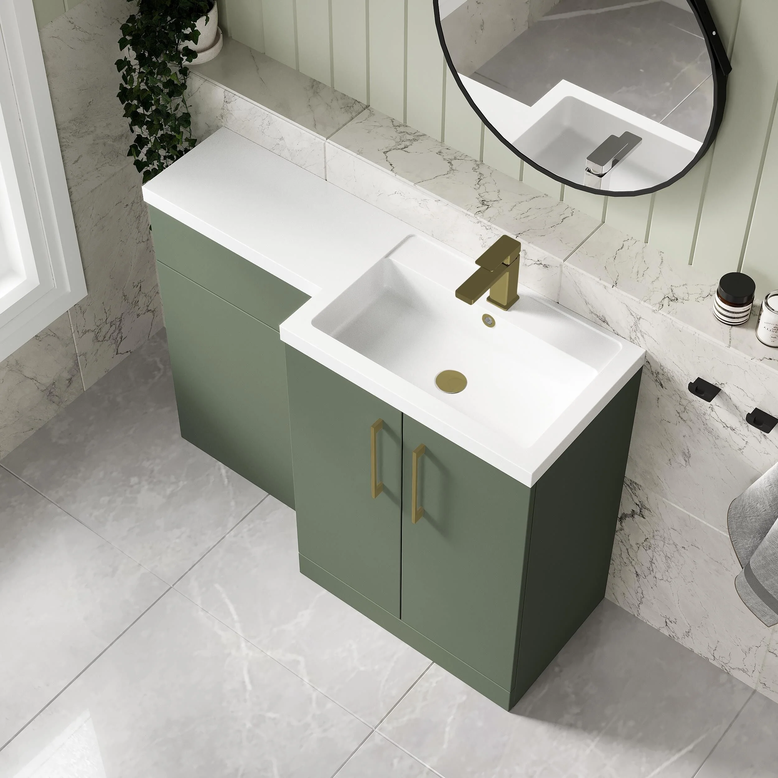 Bramshall Combination Vanity Unit with Basin & WC, Right Hand, 1100mm x 390mm - Choice of Colour and Handle Finish - Image 131