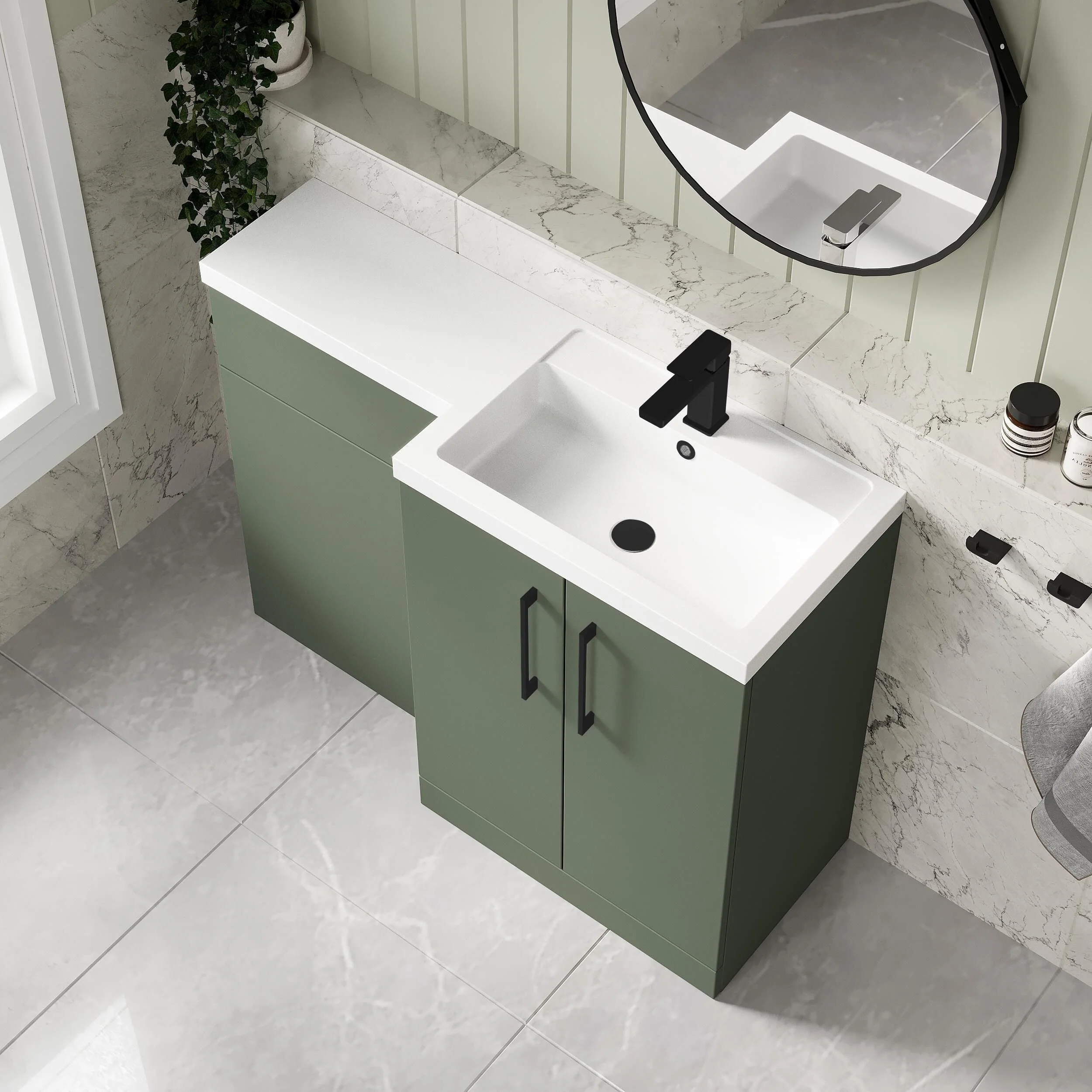 Bramshall Combination Vanity Unit with Basin & WC, Right Hand, 1100mm x 390mm - Choice of Colour and Handle Finish - Image 132
