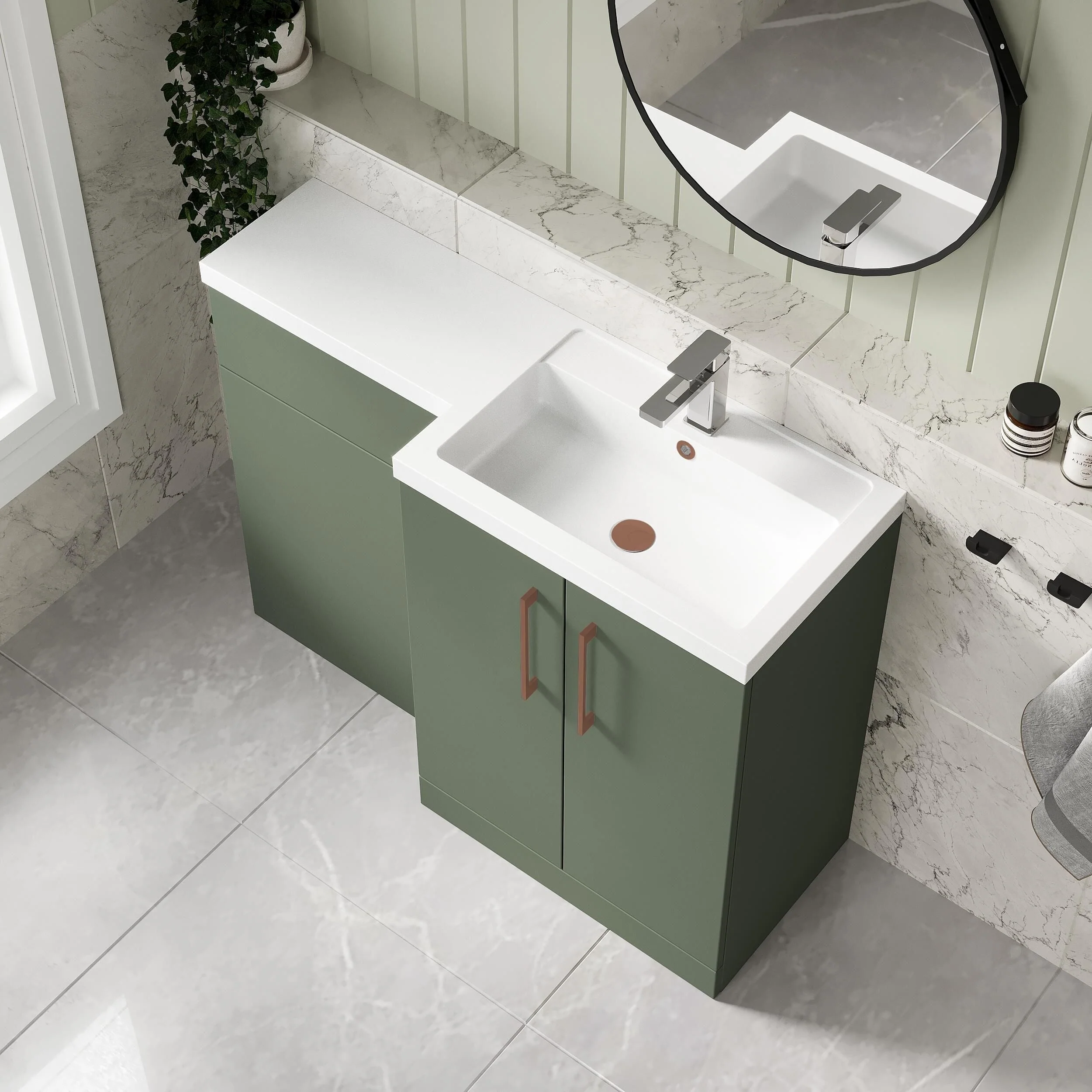 Bramshall Combination Vanity Unit with Basin & WC, Right Hand, 1100mm x 390mm - Choice of Colour and Handle Finish - Image 133