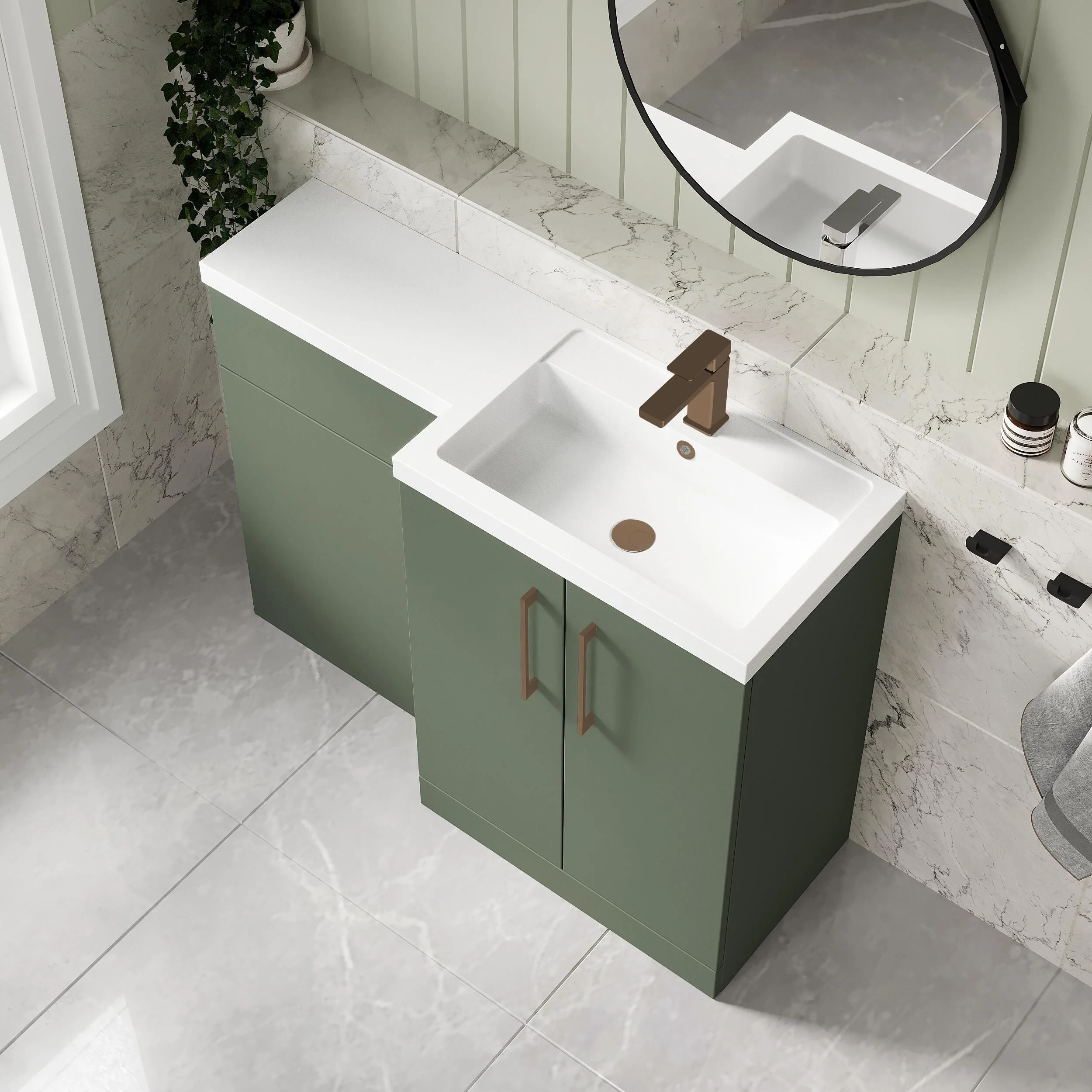 Bramshall Combination Vanity Unit with Basin & WC, Right Hand, 1100mm x 390mm - Choice of Colour and Handle Finish - Image 134