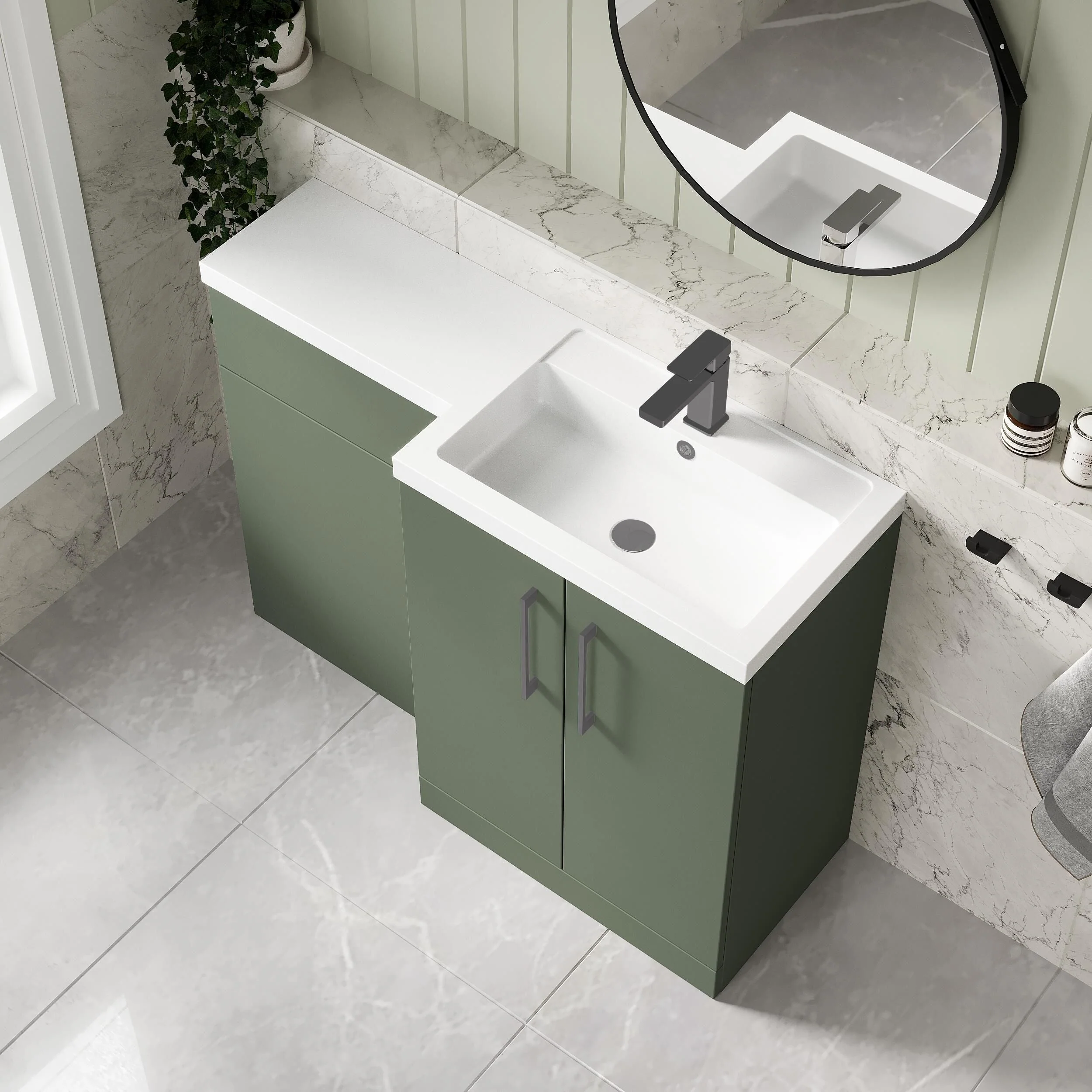 Bramshall Combination Vanity Unit with Basin & WC, Right Hand, 1100mm x 390mm - Choice of Colour and Handle Finish - Image 135