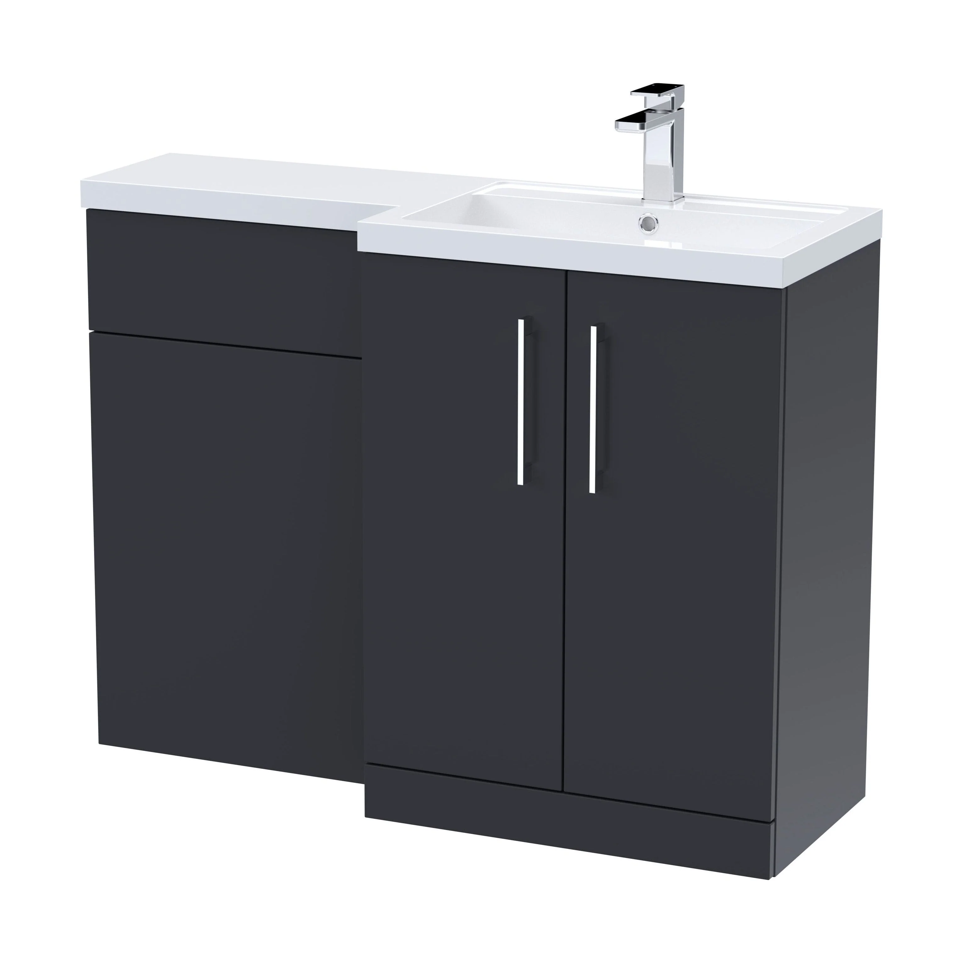 Bramshall Combination Vanity Unit with Basin & WC, Right Hand, 1100mm x 390mm - Choice of Colour and Handle Finish - Image 142