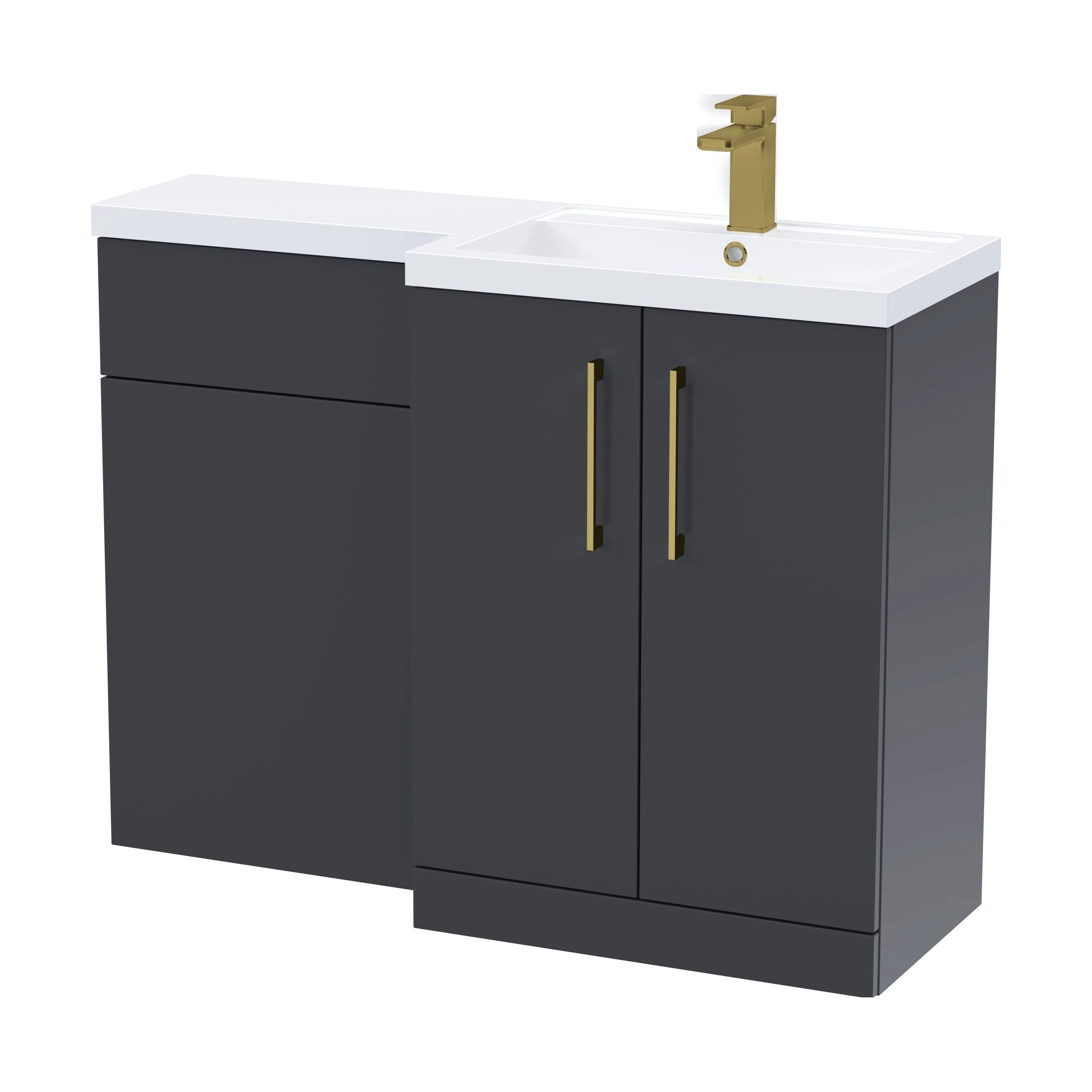 Bramshall Combination Vanity Unit with Basin & WC, Right Hand, 1100mm x 390mm - Choice of Colour and Handle Finish - Image 143