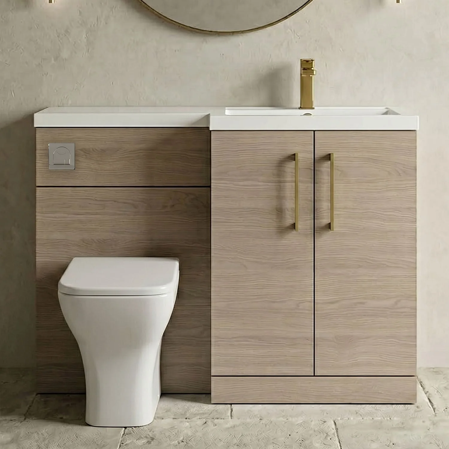 Bramshall Combination Vanity Unit with Basin & WC, Right Hand, 1100mm x 390mm - Choice of Colour and Handle Finish - Image 15