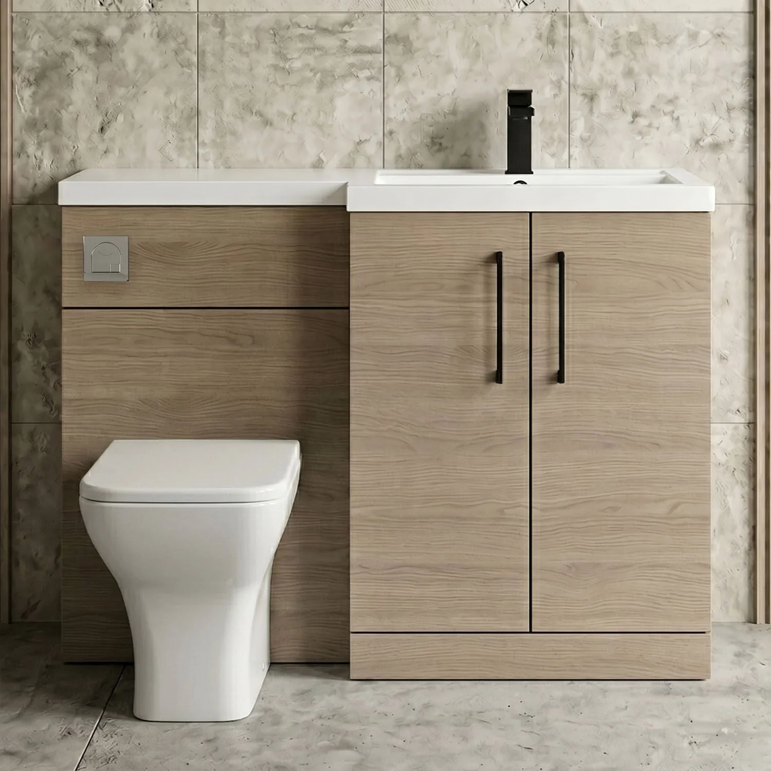 Bramshall Combination Vanity Unit with Basin & WC, Right Hand, 1100mm x 390mm - Choice of Colour and Handle Finish - Image 16