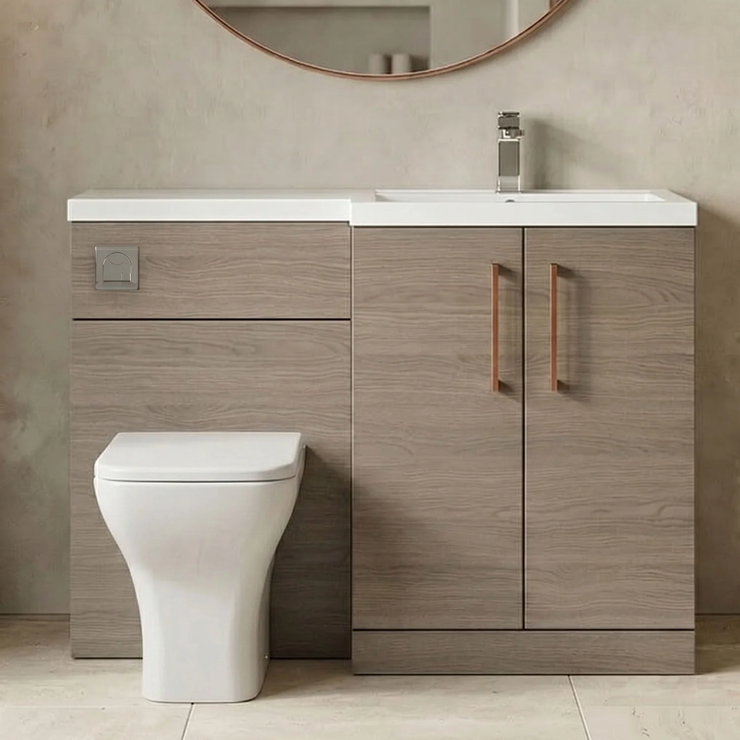 Bramshall Combination Vanity Unit with Basin & WC, Right Hand, 1100mm x 390mm - Choice of Colour and Handle Finish - Image 17