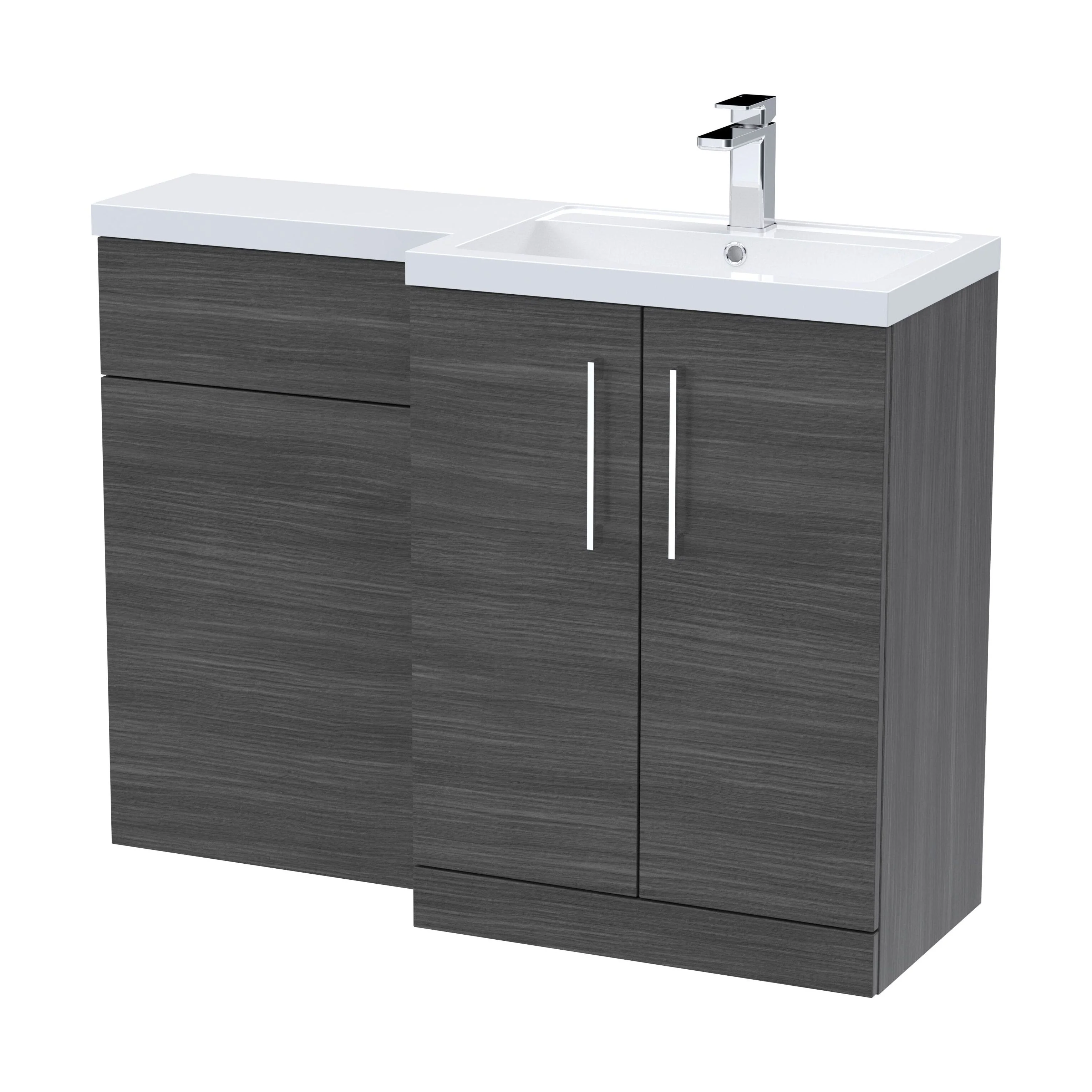 Bramshall Combination Vanity Unit with Basin & WC, Right Hand, 1100mm x 390mm - Choice of Colour and Handle Finish - Image 172
