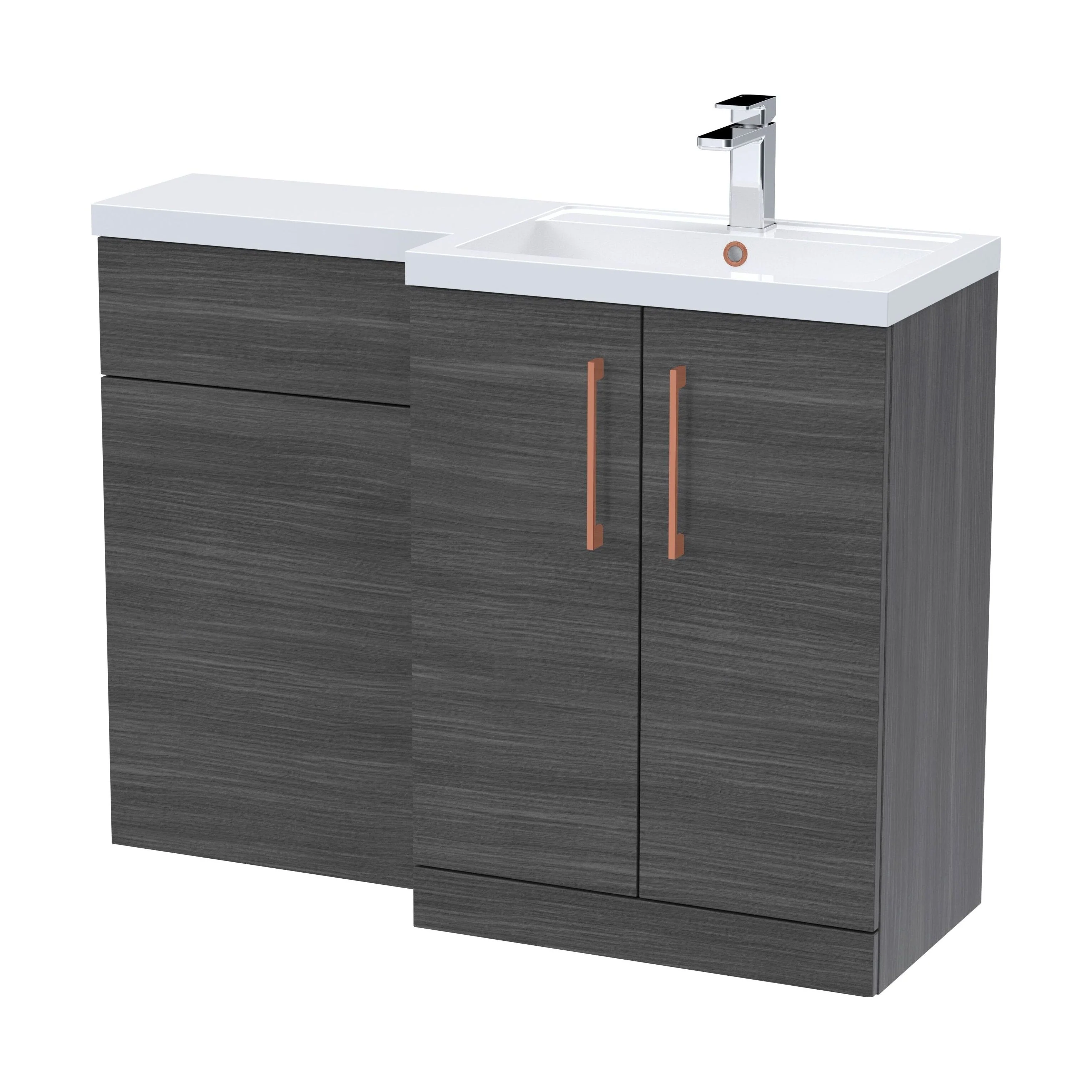 Bramshall Combination Vanity Unit with Basin & WC, Right Hand, 1100mm x 390mm - Choice of Colour and Handle Finish - Image 175