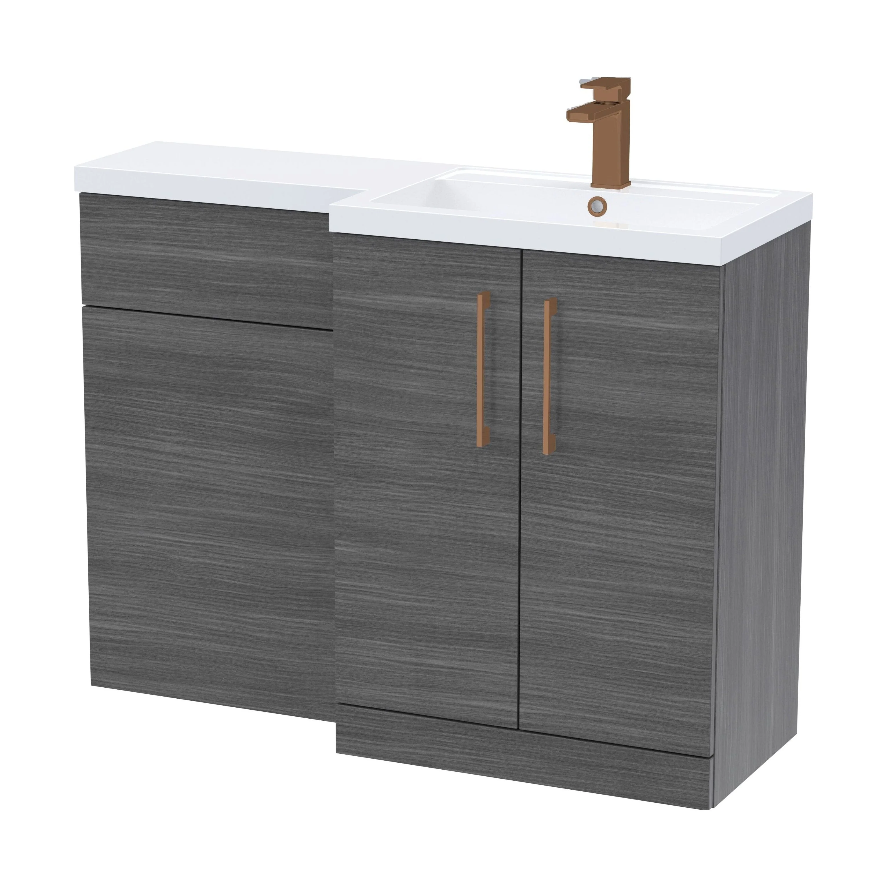 Bramshall Combination Vanity Unit with Basin & WC, Right Hand, 1100mm x 390mm - Choice of Colour and Handle Finish - Image 176