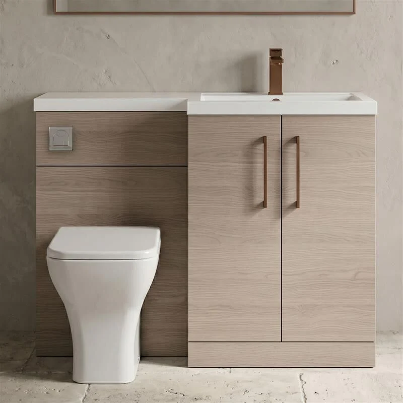 Bramshall Combination Vanity Unit with Basin & WC, Right Hand, 1100mm x 390mm - Choice of Colour and Handle Finish - Image 18