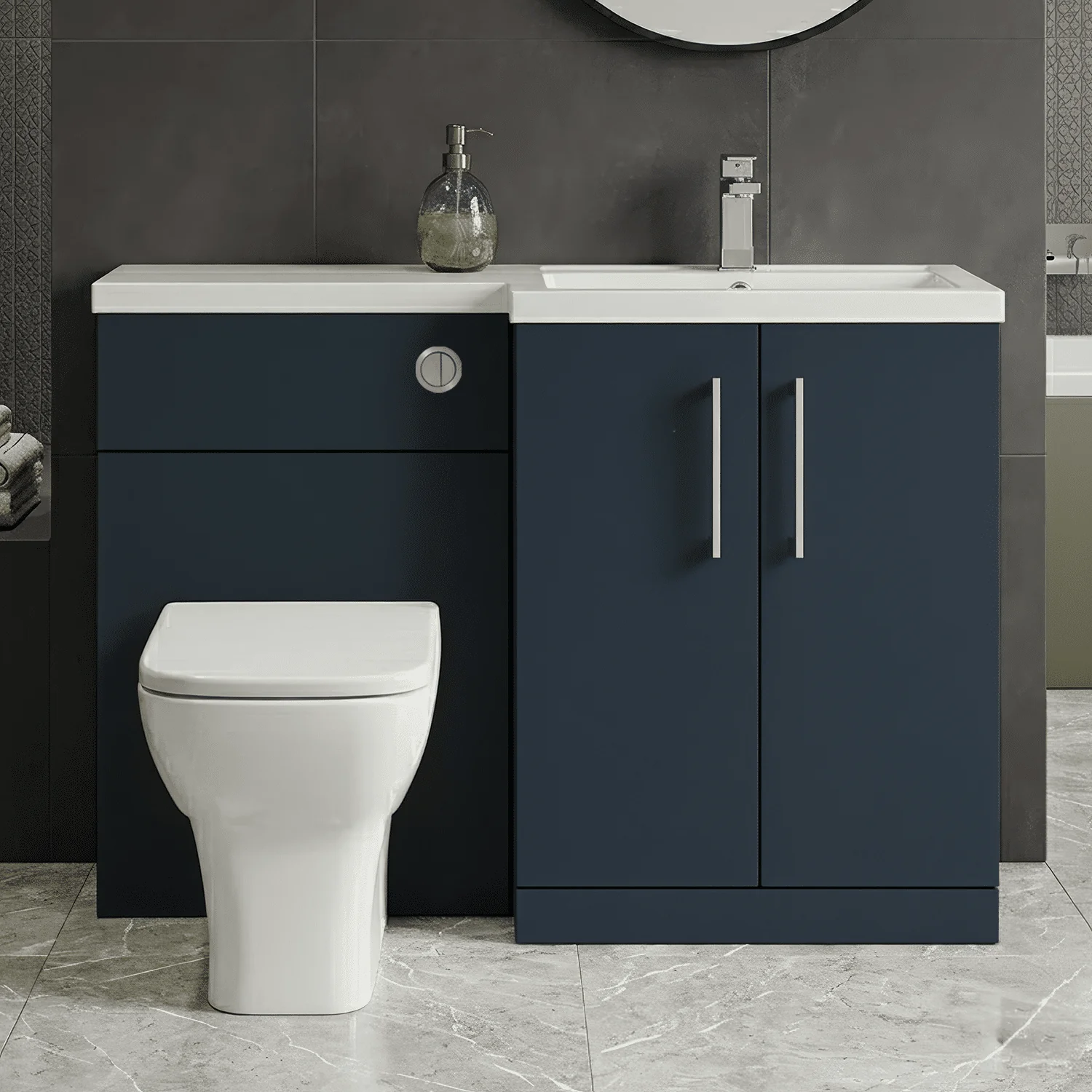 Bramshall Combination Vanity Unit with Basin & WC, Right Hand, 1100mm x 390mm - Choice of Colour and Handle Finish - Image 20