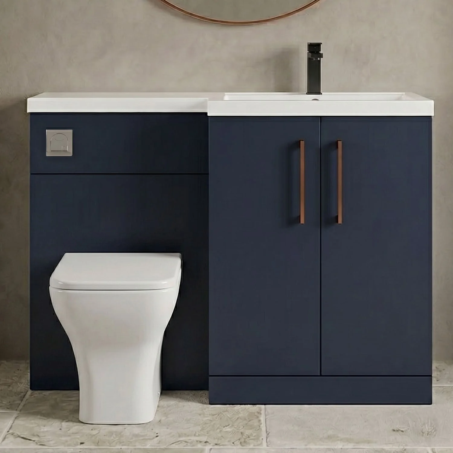 Bramshall Combination Vanity Unit with Basin & WC, Right Hand, 1100mm x 390mm - Choice of Colour and Handle Finish - Image 23