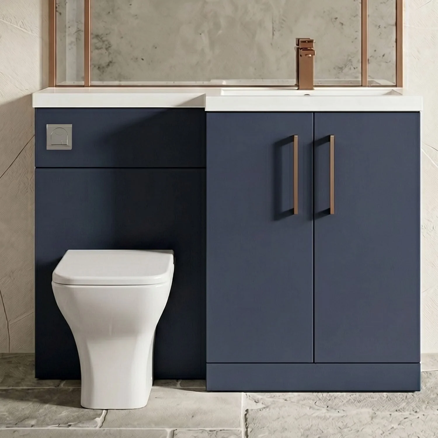 Bramshall Combination Vanity Unit with Basin & WC, Right Hand, 1100mm x 390mm - Choice of Colour and Handle Finish - Image 24
