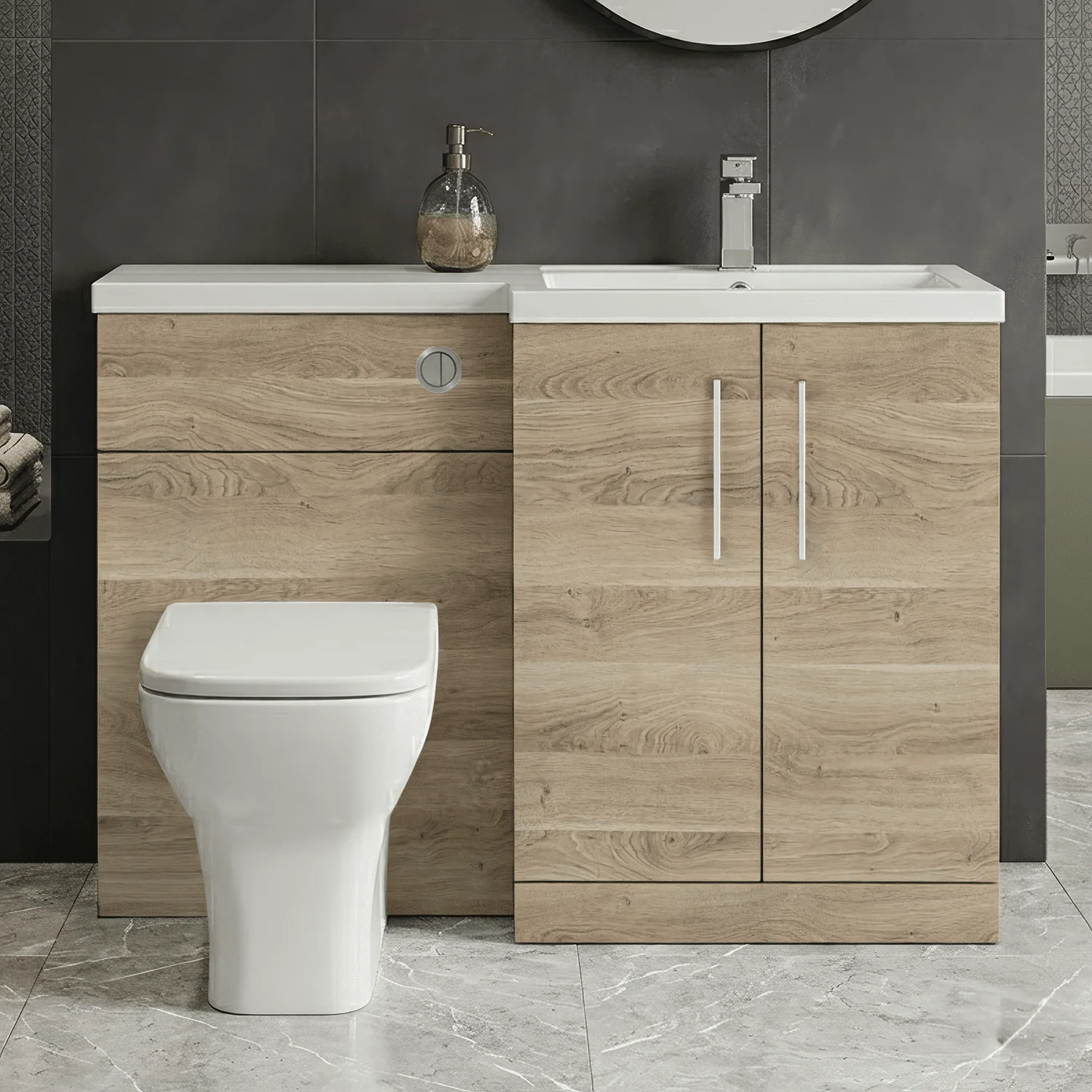 Bramshall Combination Vanity Unit with Basin & WC, Right Hand, 1100mm x 390mm - Choice of Colour and Handle Finish - Image 26