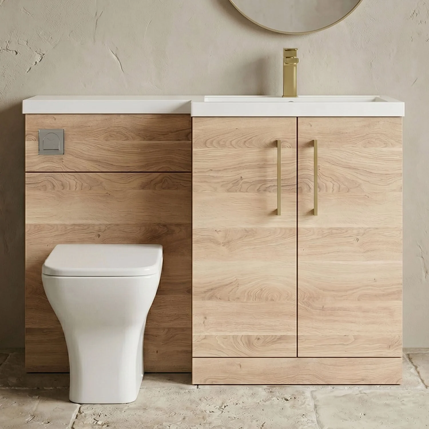 Bramshall Combination Vanity Unit with Basin & WC, Right Hand, 1100mm x 390mm - Choice of Colour and Handle Finish - Image 27
