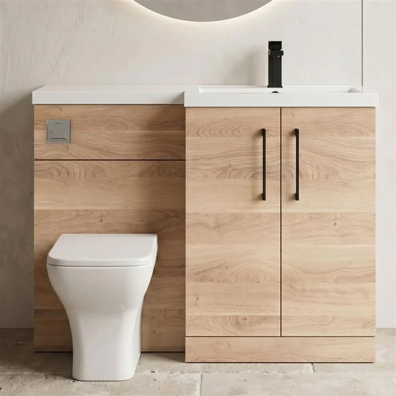 Bramshall Combination Vanity Unit with Basin & WC, Right Hand, 1100mm x 390mm - Choice of Colour and Handle Finish - Image 28