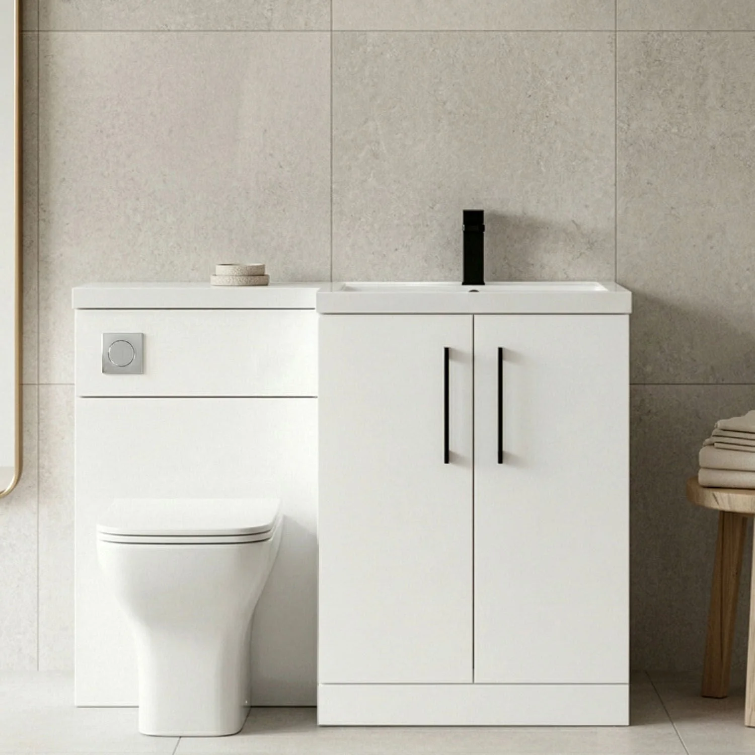 Bramshall Combination Vanity Unit with Basin & WC, Right Hand, 1100mm x 390mm - Choice of Colour and Handle Finish - Image 3