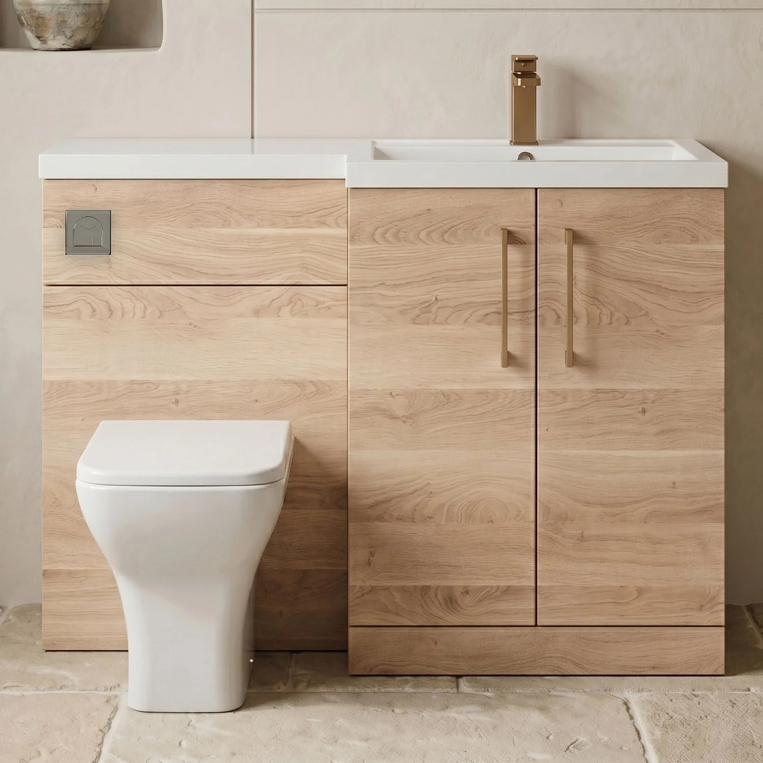 Bramshall Combination Vanity Unit with Basin & WC, Right Hand, 1100mm x 390mm - Choice of Colour and Handle Finish - Image 30