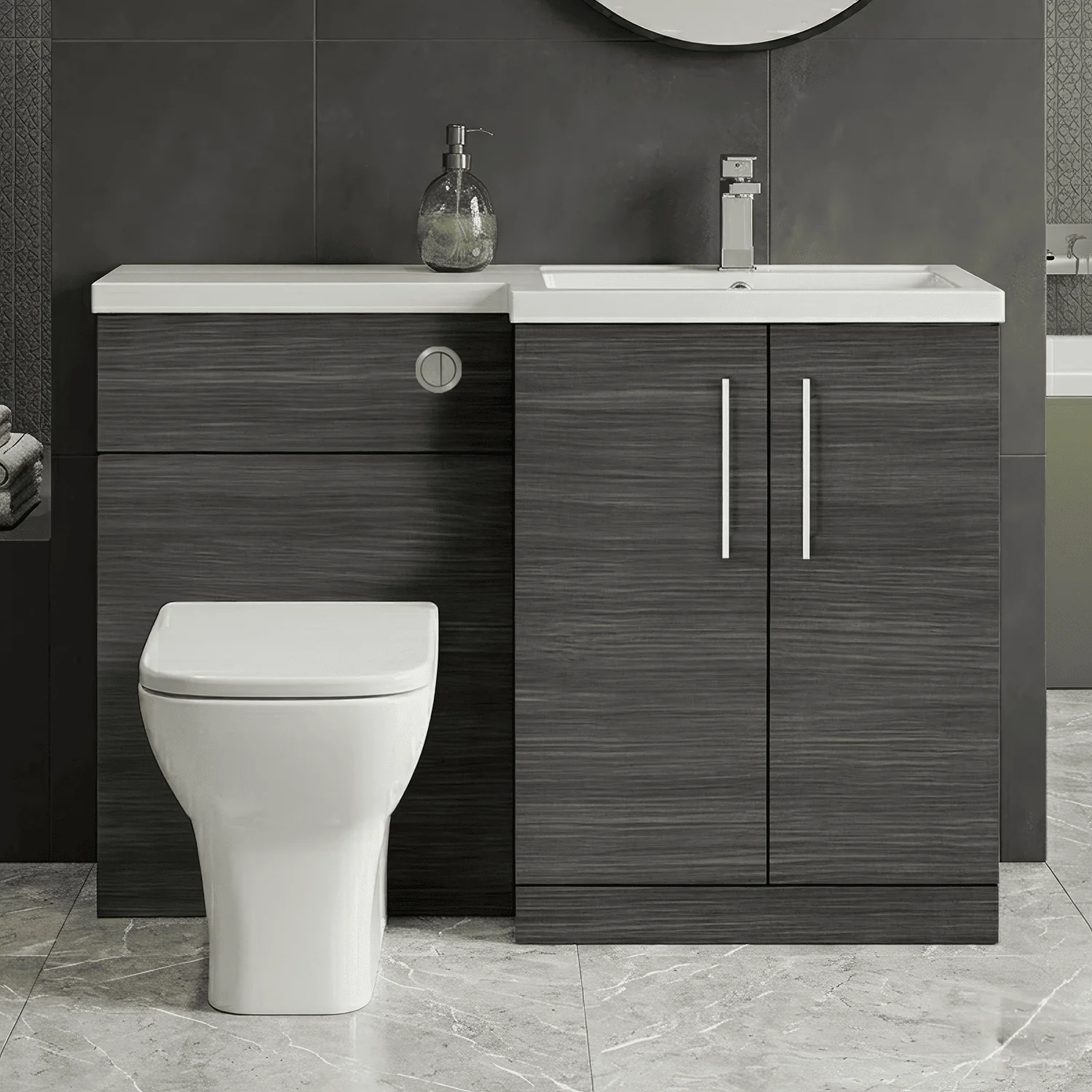 Bramshall Combination Vanity Unit with Basin & WC, Right Hand, 1100mm x 390mm - Choice of Colour and Handle Finish - Image 32