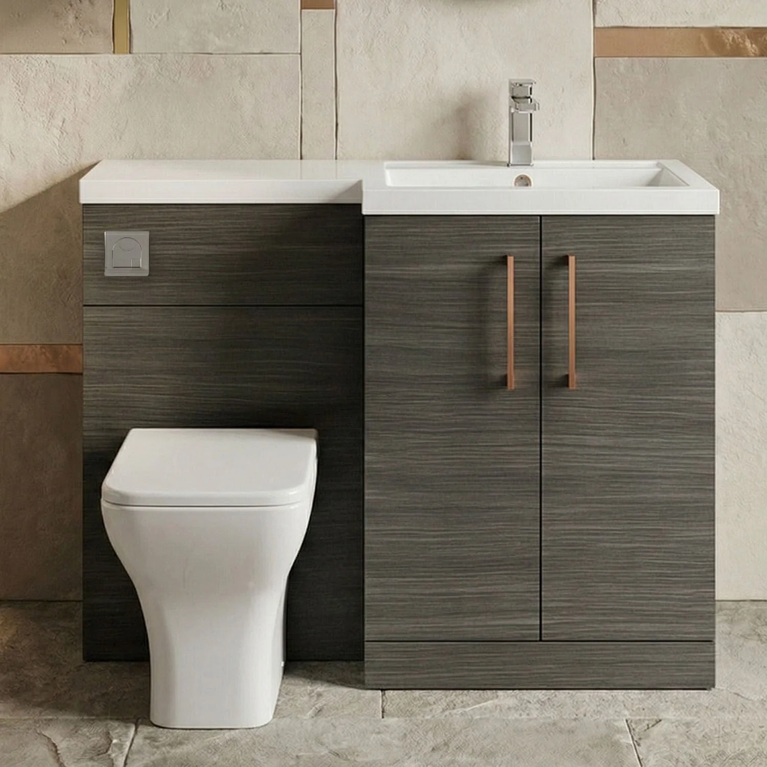 Bramshall Combination Vanity Unit with Basin & WC, Right Hand, 1100mm x 390mm - Choice of Colour and Handle Finish - Image 35