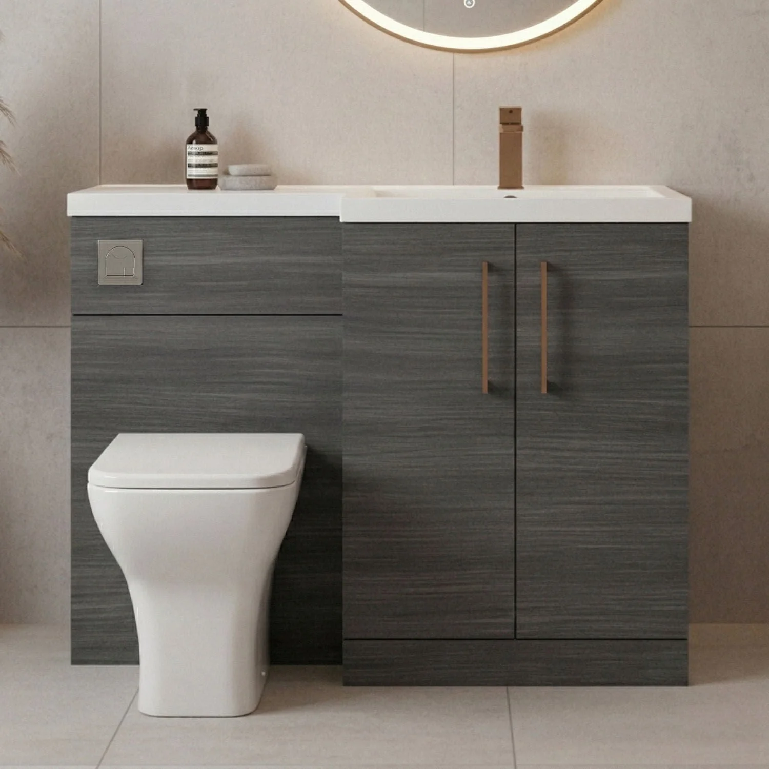 Bramshall Combination Vanity Unit with Basin & WC, Right Hand, 1100mm x 390mm - Choice of Colour and Handle Finish - Image 36