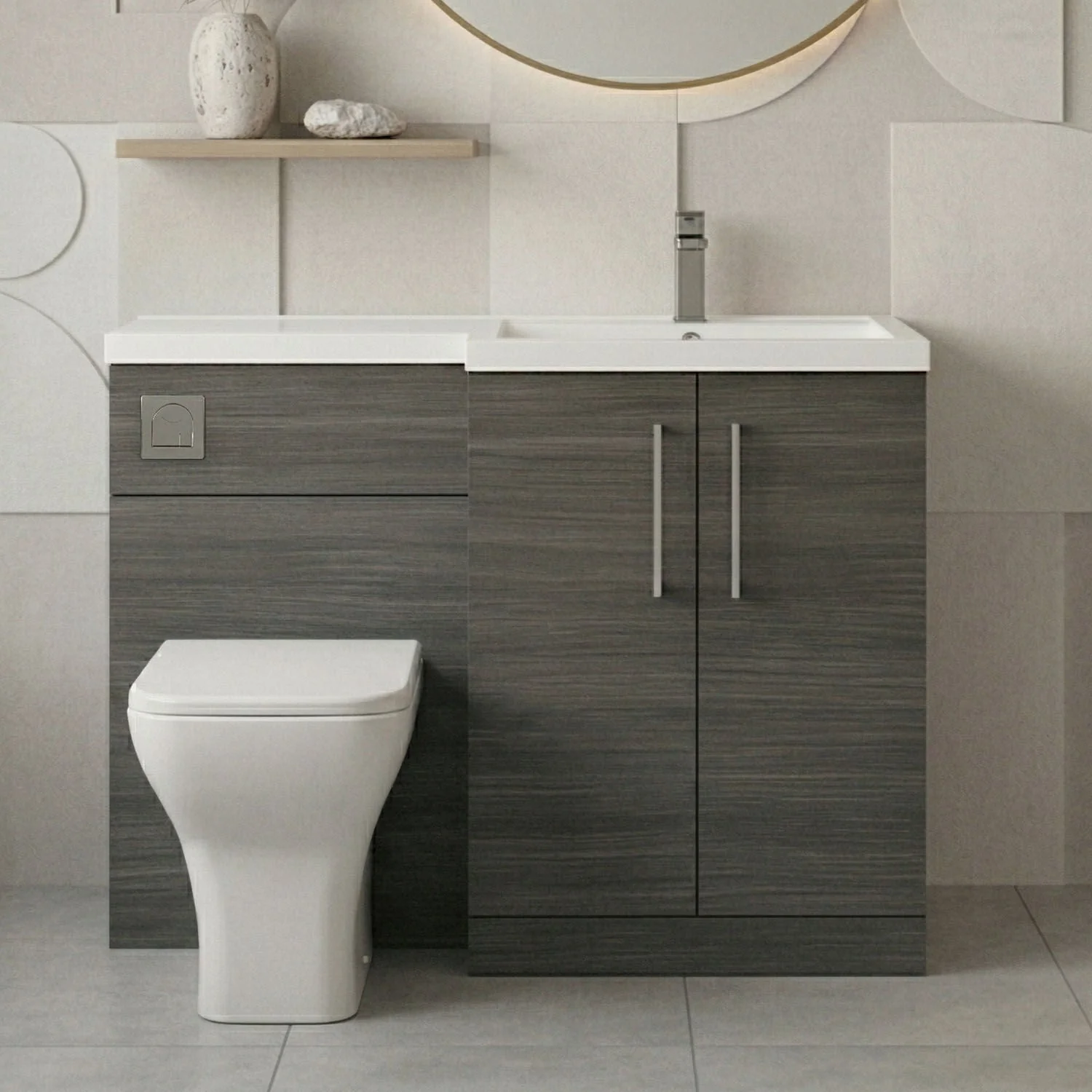 Bramshall Combination Vanity Unit with Basin & WC, Right Hand, 1100mm x 390mm - Choice of Colour and Handle Finish - Image 37
