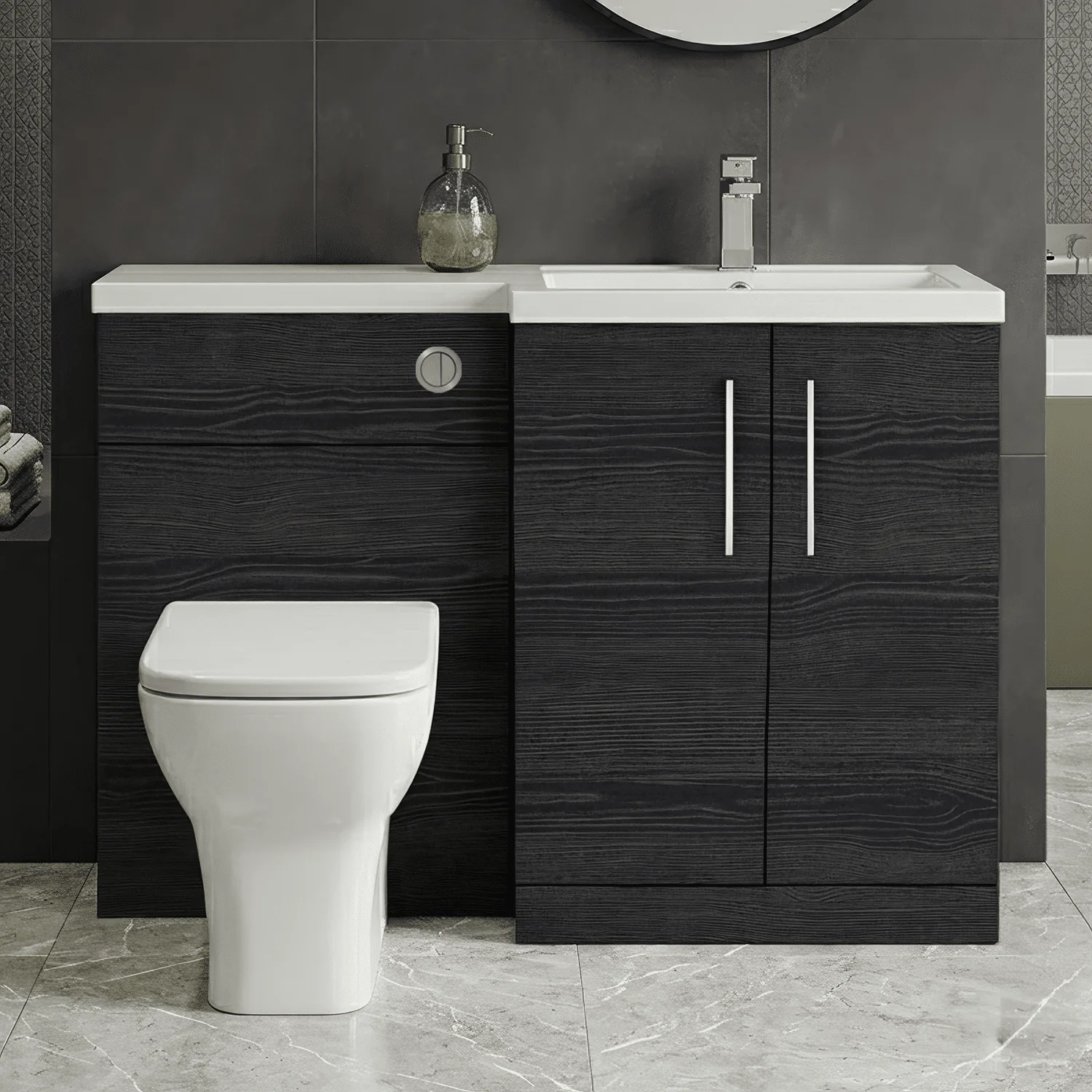 Bramshall Combination Vanity Unit with Basin & WC, Right Hand, 1100mm x 390mm - Choice of Colour and Handle Finish - Image 38