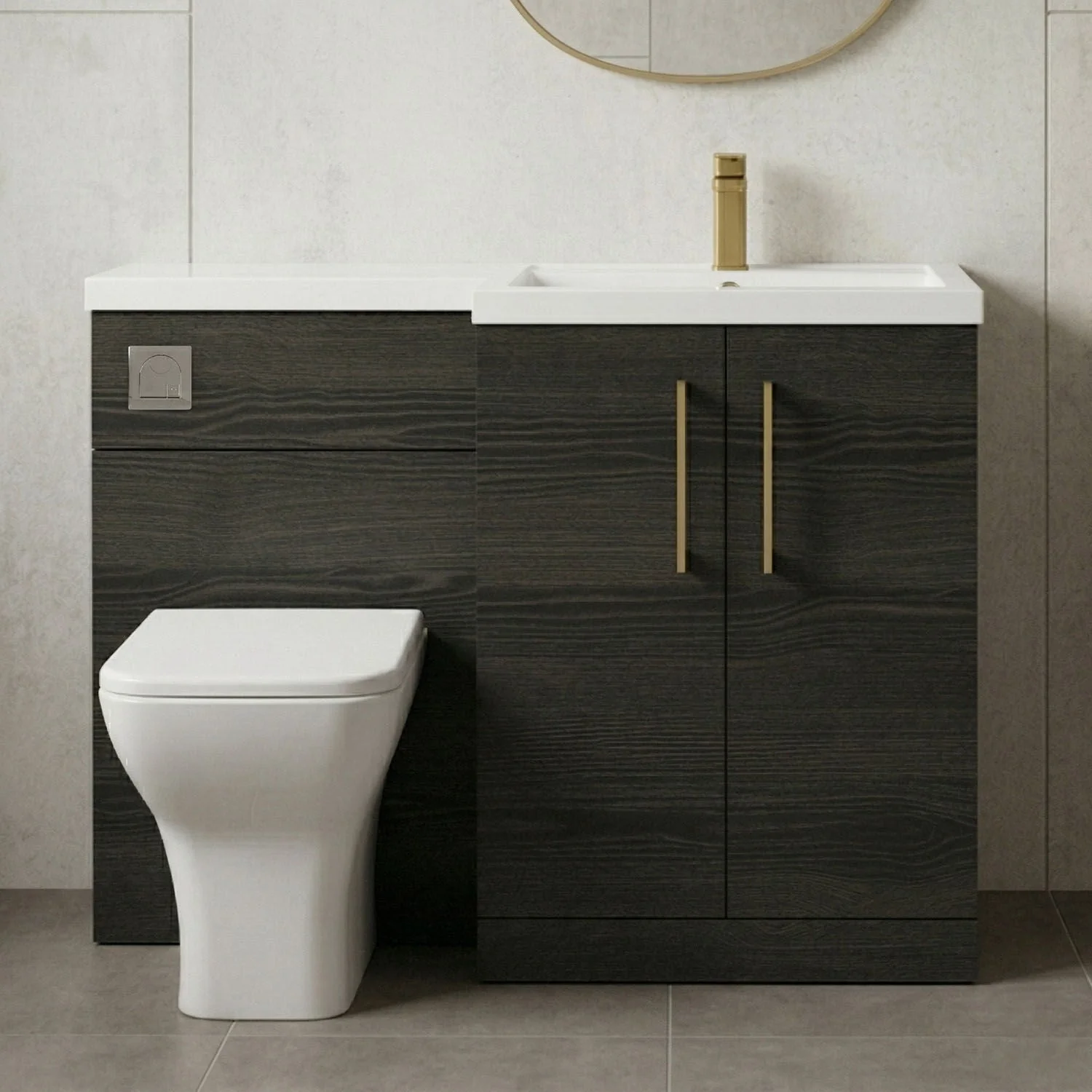 Bramshall Combination Vanity Unit with Basin & WC, Right Hand, 1100mm x 390mm - Choice of Colour and Handle Finish - Image 39