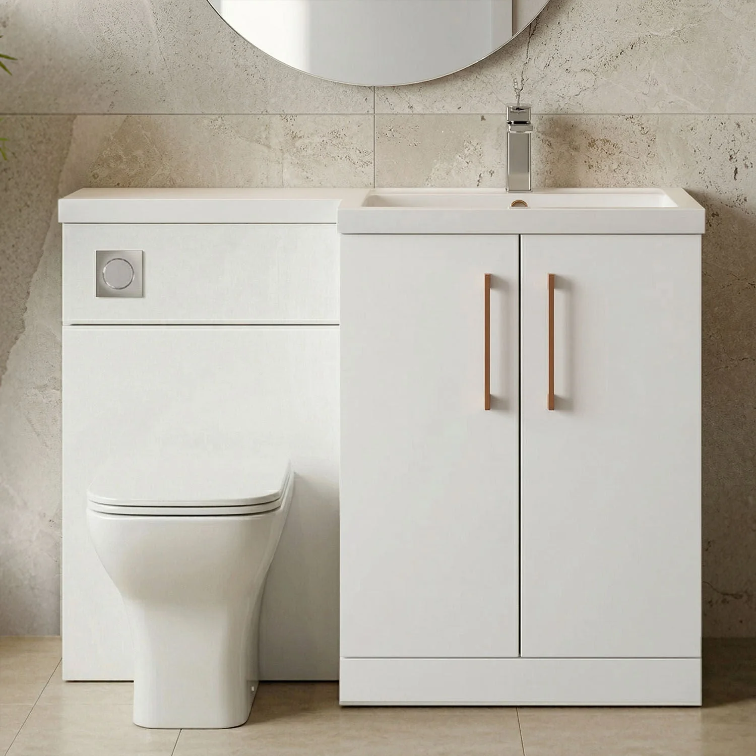 Bramshall Combination Vanity Unit with Basin & WC, Right Hand, 1100mm x 390mm - Choice of Colour and Handle Finish - Image 4