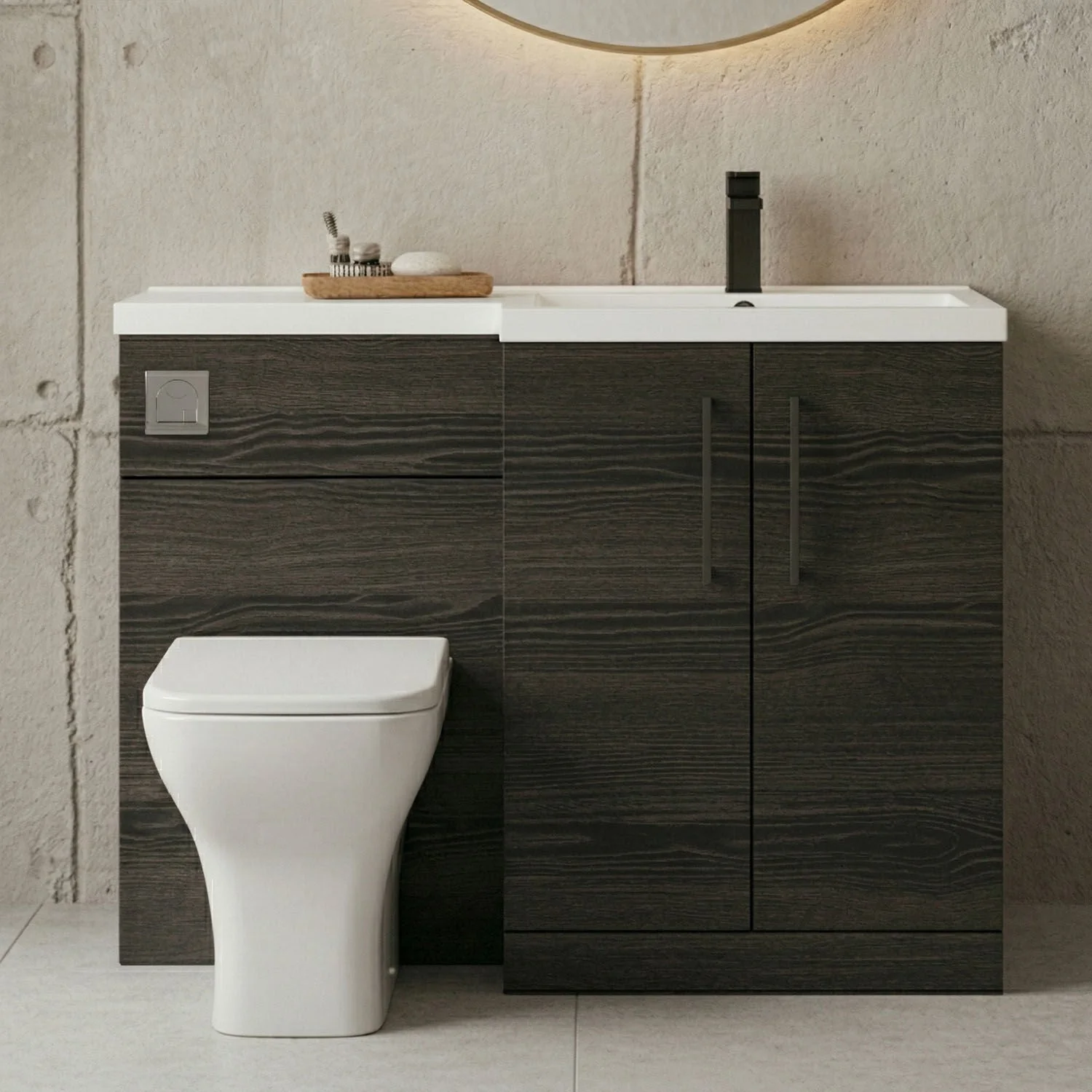 Bramshall Combination Vanity Unit with Basin & WC, Right Hand, 1100mm x 390mm - Choice of Colour and Handle Finish - Image 40