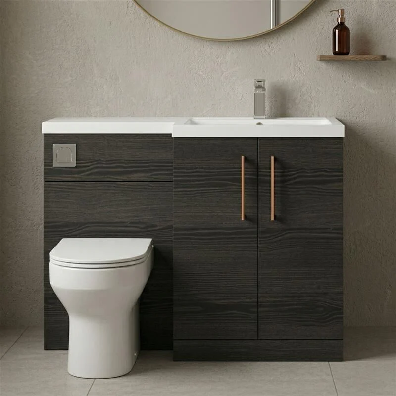 Bramshall Combination Vanity Unit with Basin & WC, Right Hand, 1100mm x 390mm - Choice of Colour and Handle Finish - Image 41
