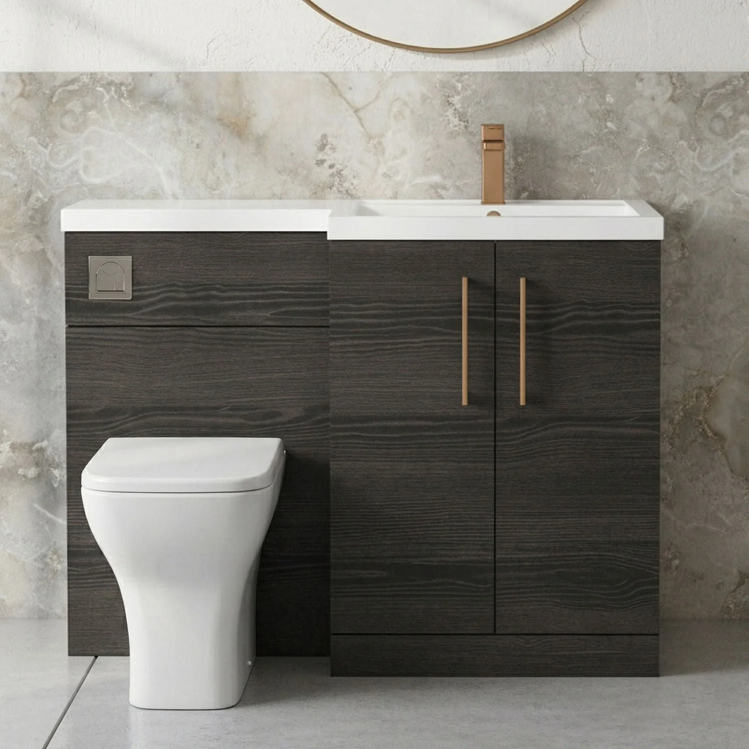 Bramshall Combination Vanity Unit with Basin & WC, Right Hand, 1100mm x 390mm - Choice of Colour and Handle Finish - Image 42