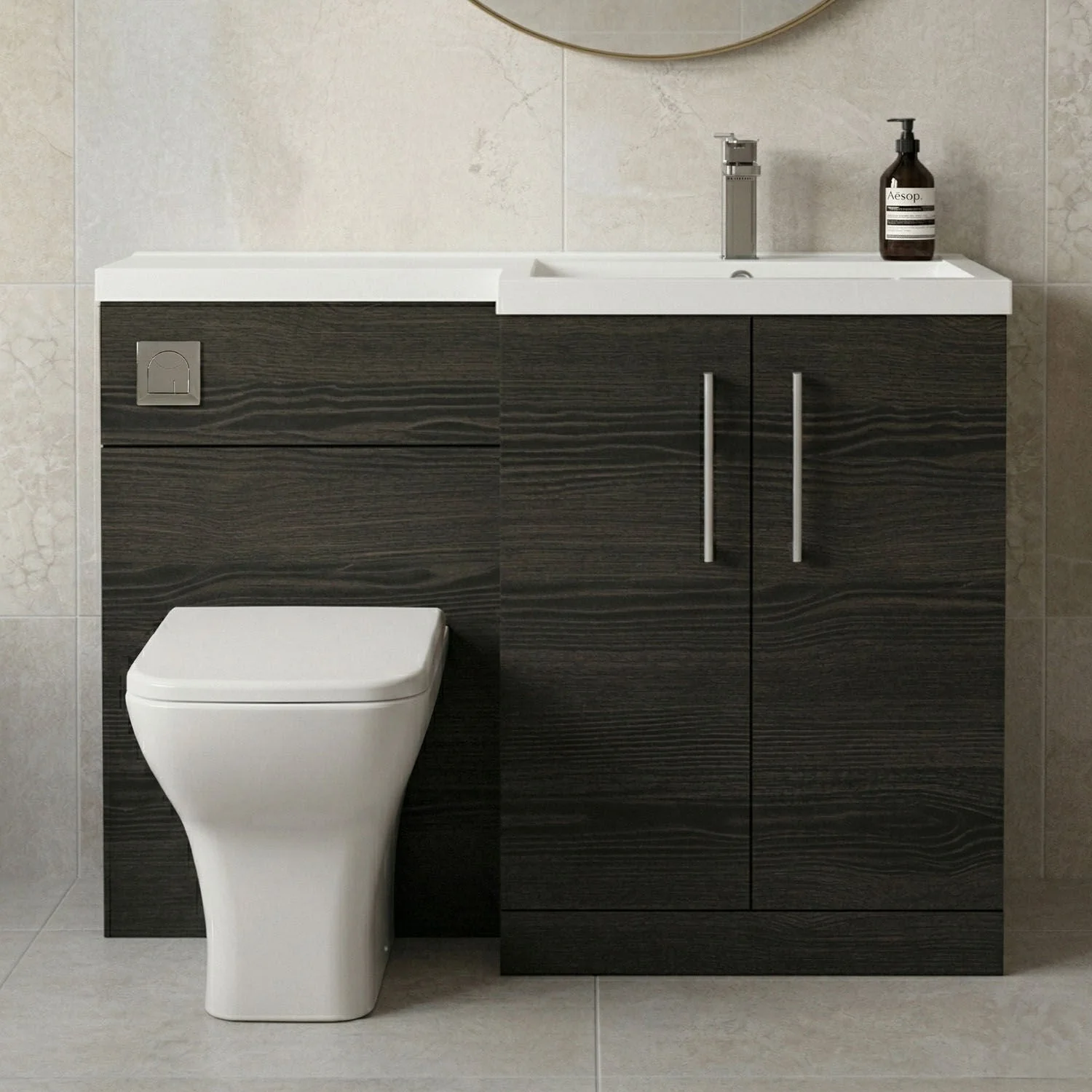 Bramshall Combination Vanity Unit with Basin & WC, Right Hand, 1100mm x 390mm - Choice of Colour and Handle Finish - Image 43